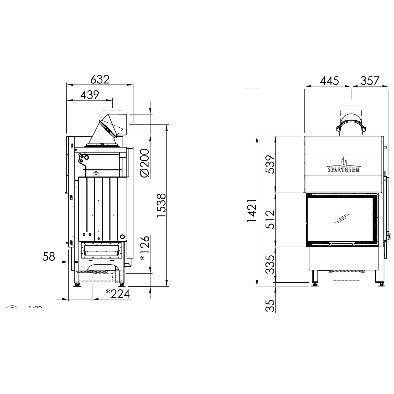 Spartherm Varia 2Lh H2O Kamineinsatz wassergeführt 180 mm RR