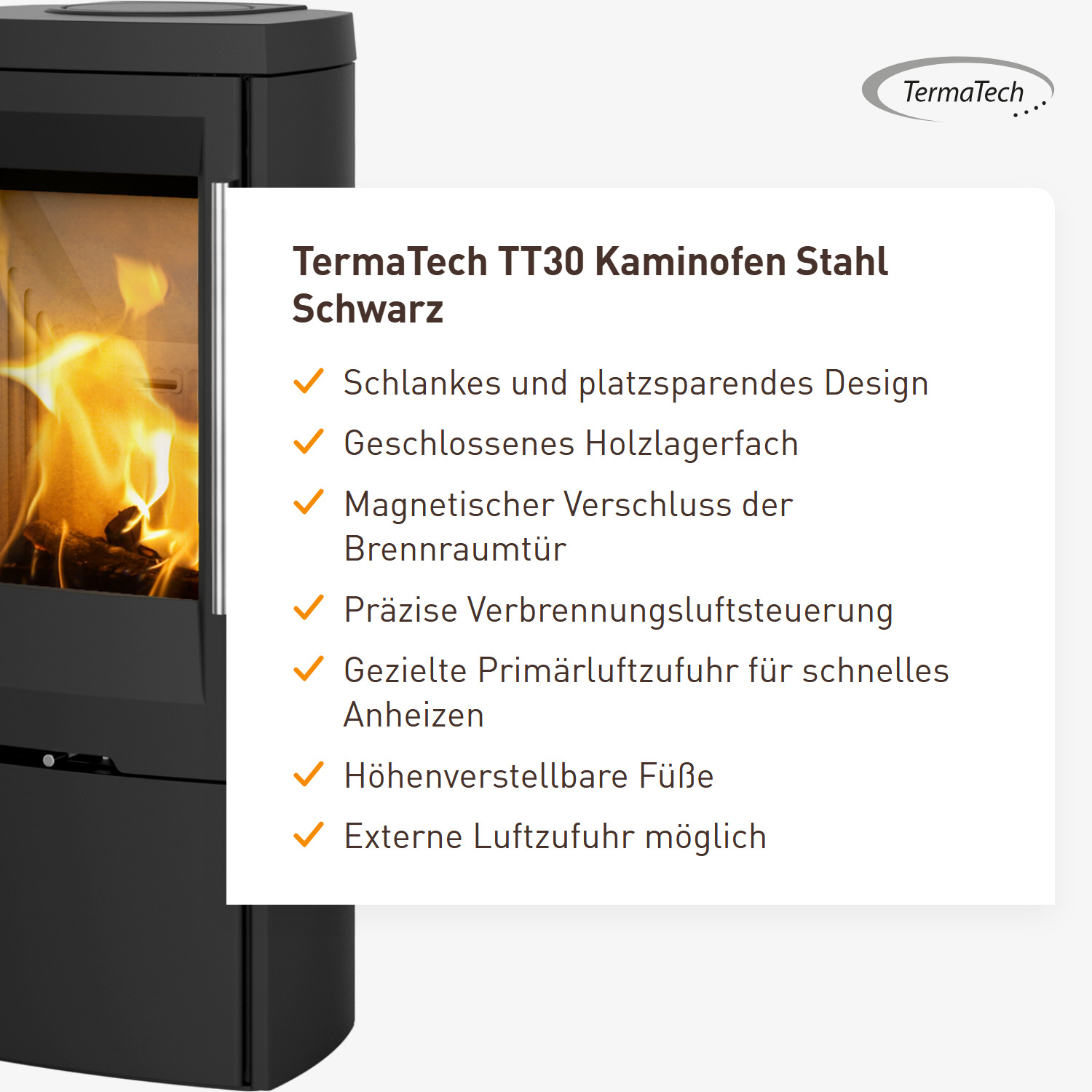 TermaTech TT30 Kaminofen Stahl Schwarz
