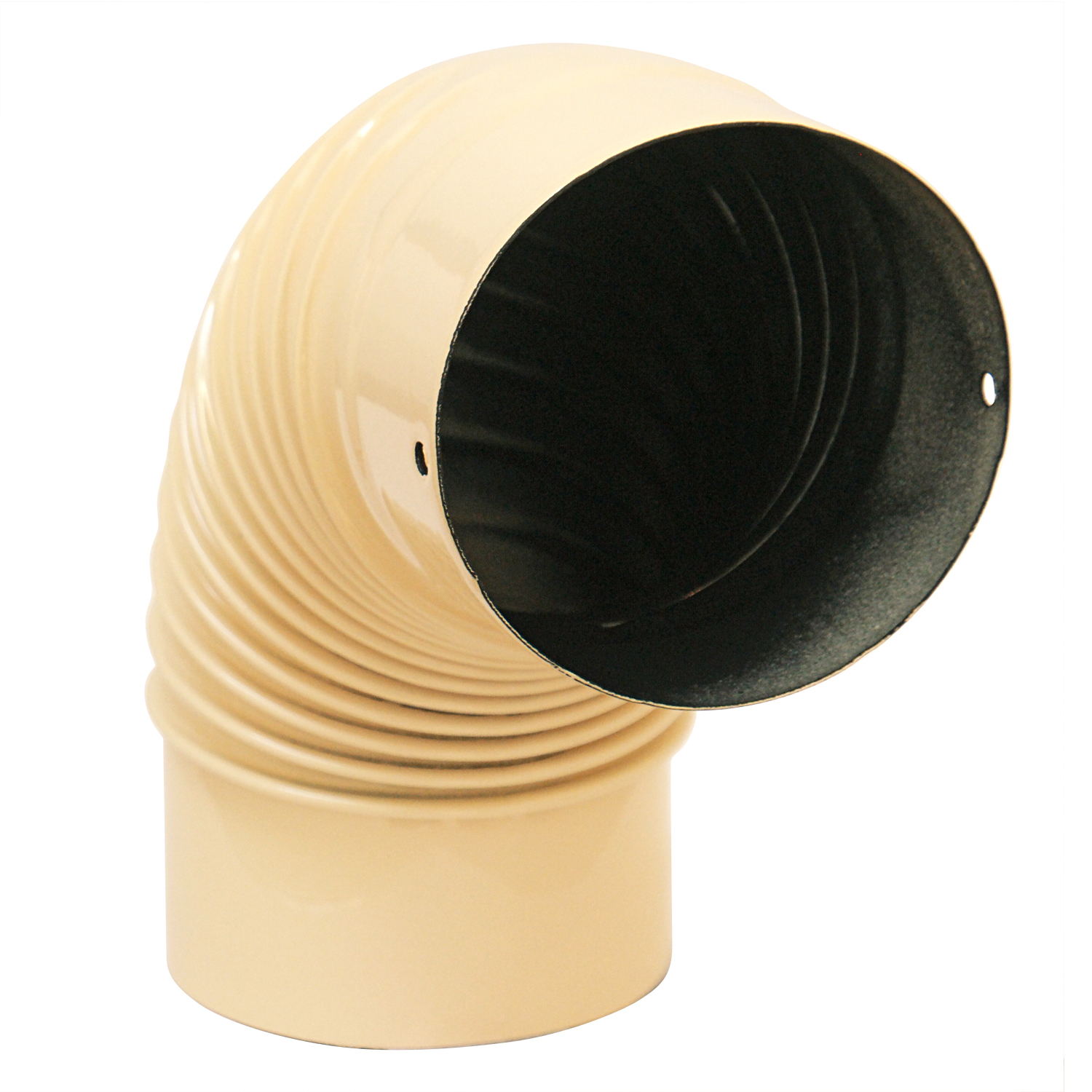 Coude de conduit de fumée / Coude de tuyau de poêle émaillé 150 mm - Coude à 90° nervuré ivoire avec ouverture de nettoyage