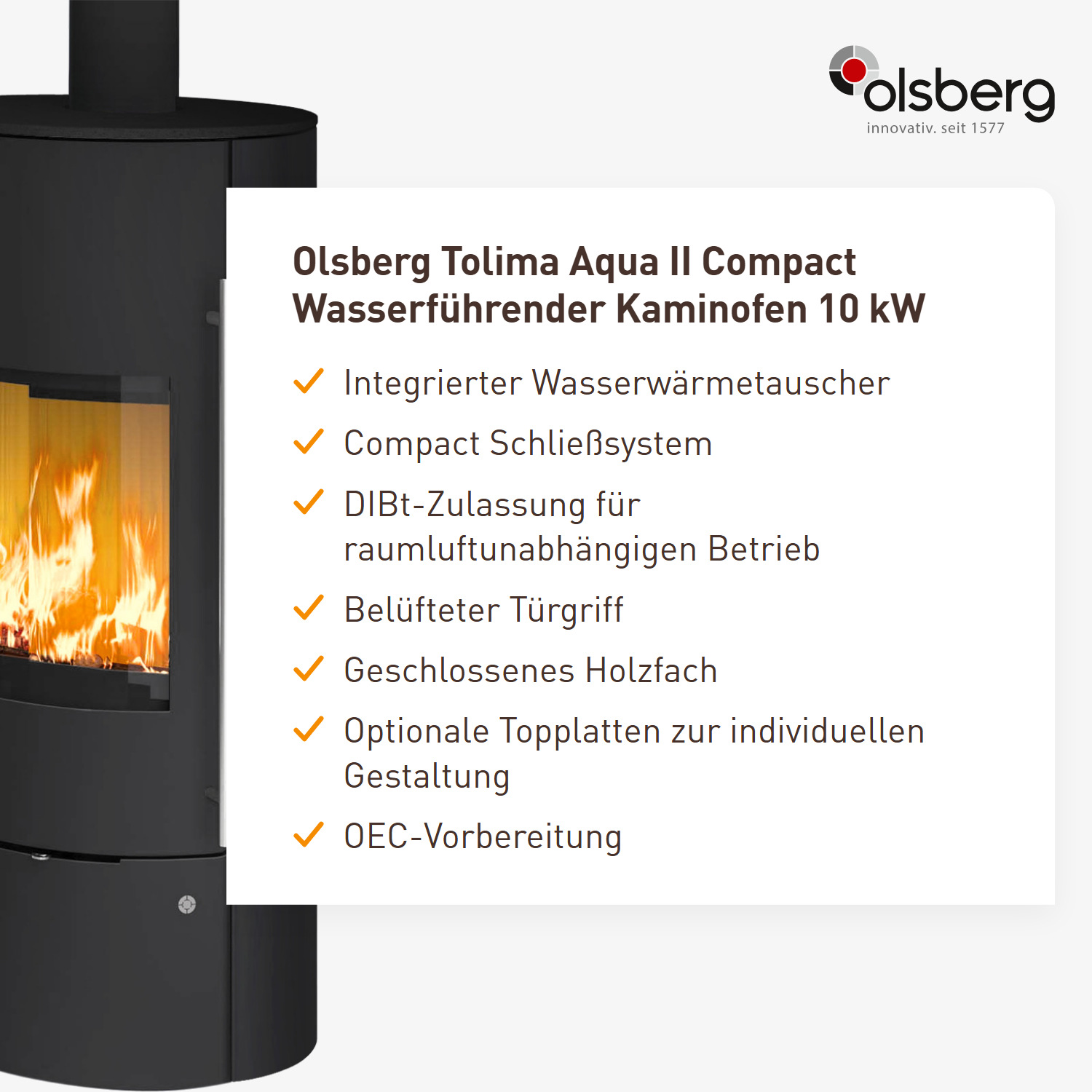 Olsberg Tolima Aqua II Compact Wasserführender Kaminofen Stahl Schwarz