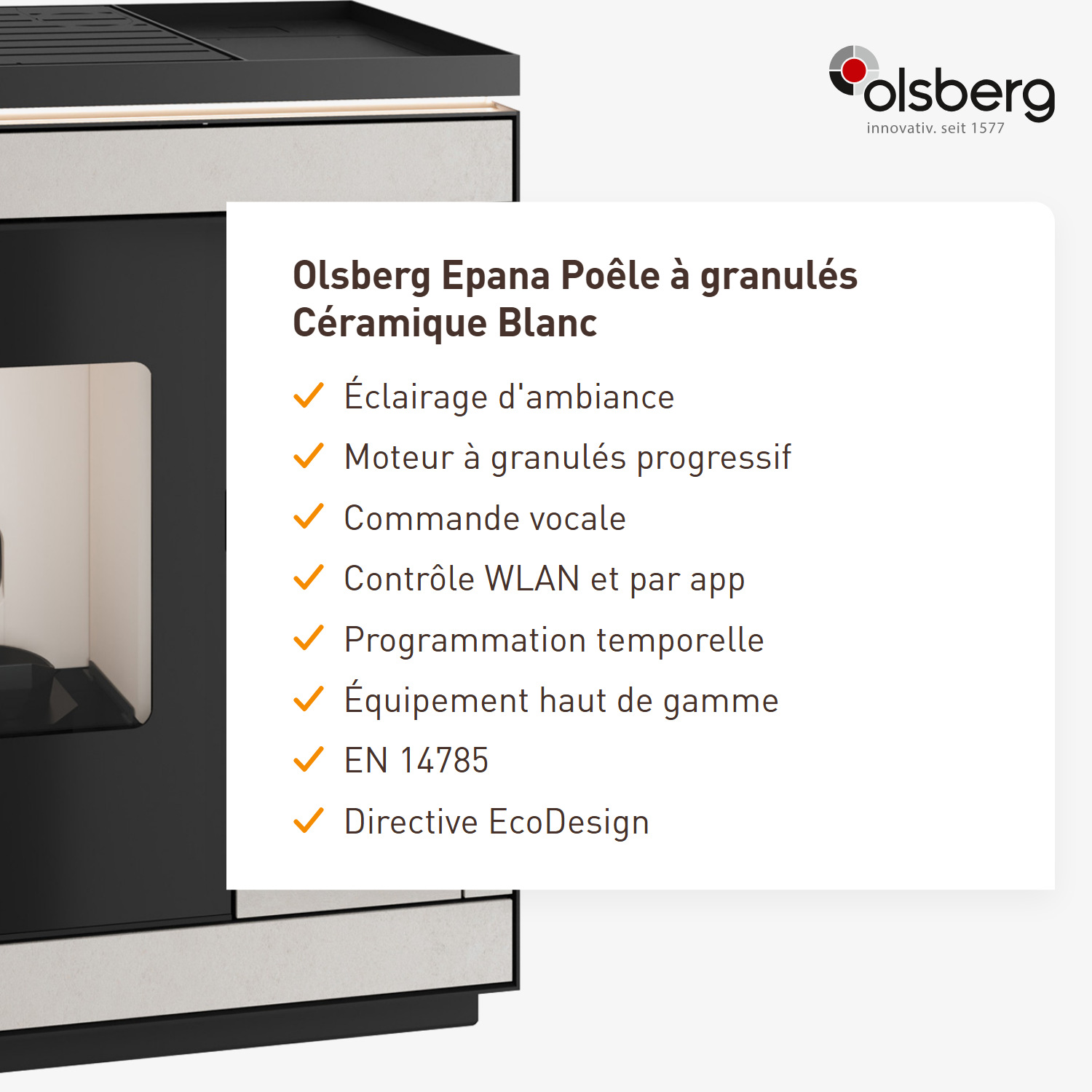 Olsberg Epana Poêle à granulés Céramique Blanche