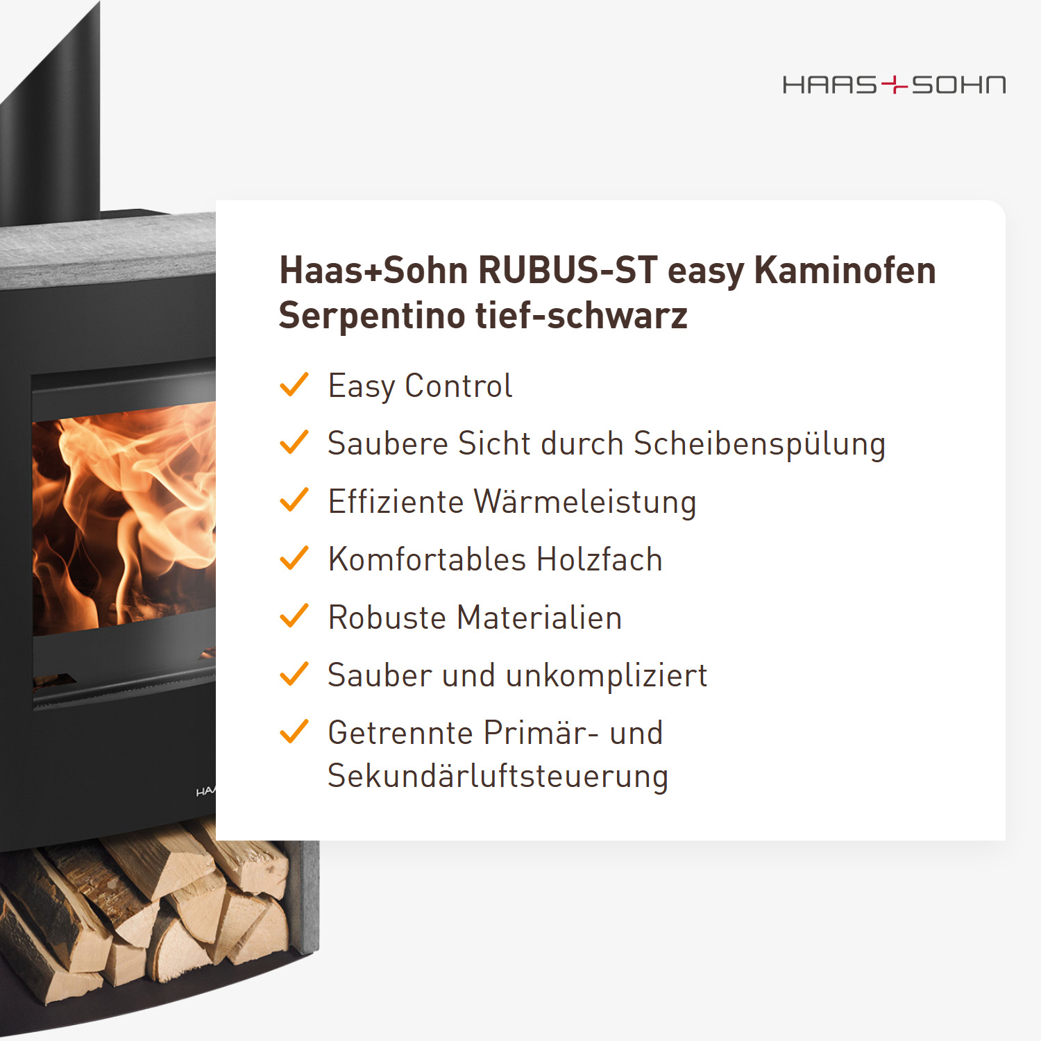 Haas+Sohn RUBUS-ST easy Kaminofen Serpentino tief-schwarz