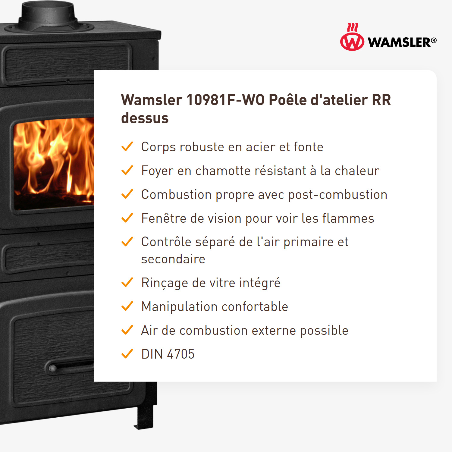 Wamsler 10981F-WO poêle d’atelier raccord supérieur