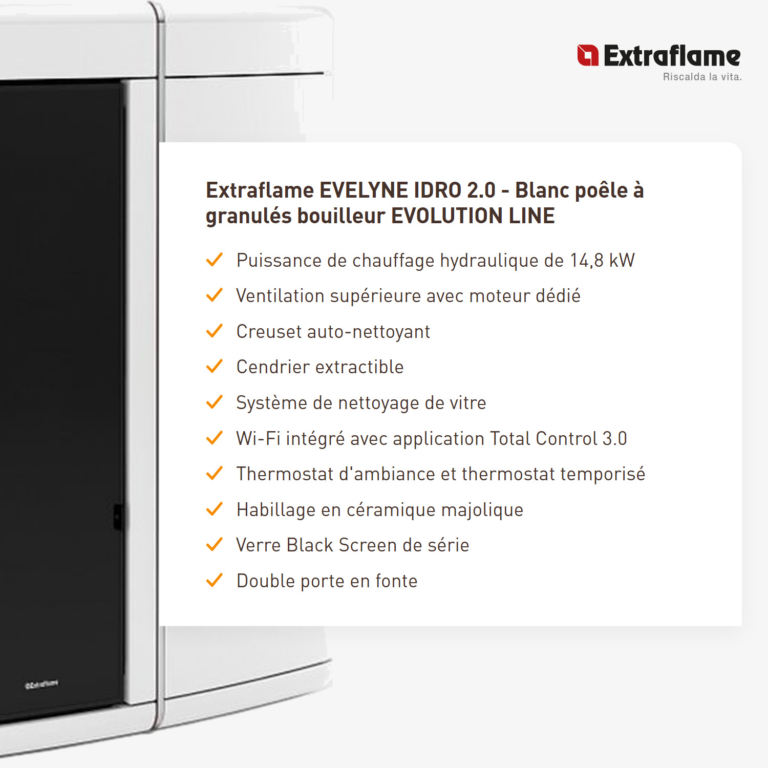 Extraflame EVELYNE IDRO 2.0 - Blanc poêle à granulés bouilleur EVOLUTION LINE