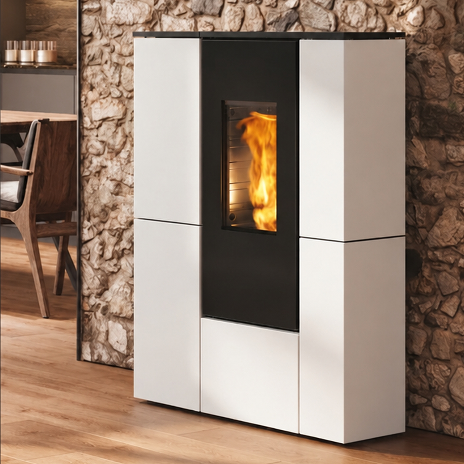 Edilkamin Tratto 9+ Poêle à granulés sortie fumées arrière habillage acier blanc