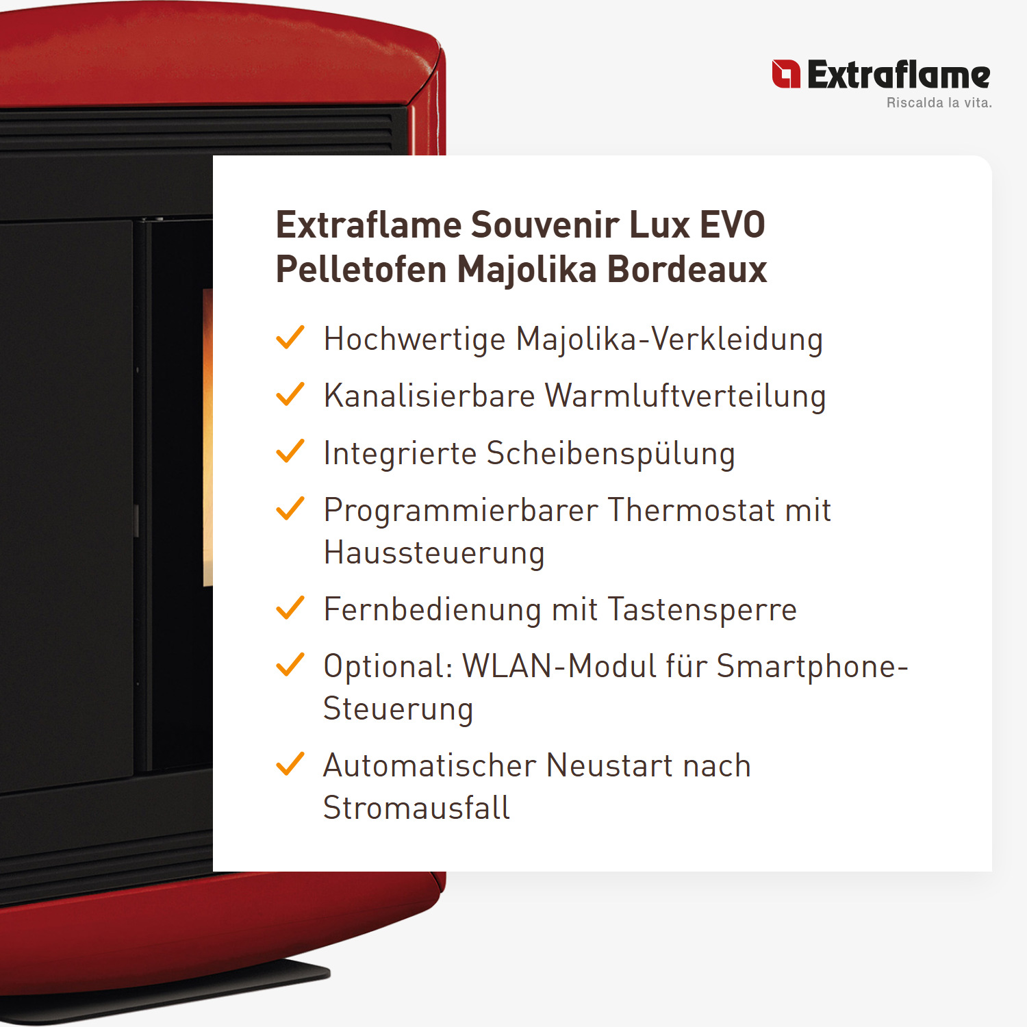 Extraflame Souvenir Lux EVO Pelletofen Majolika Bordeaux