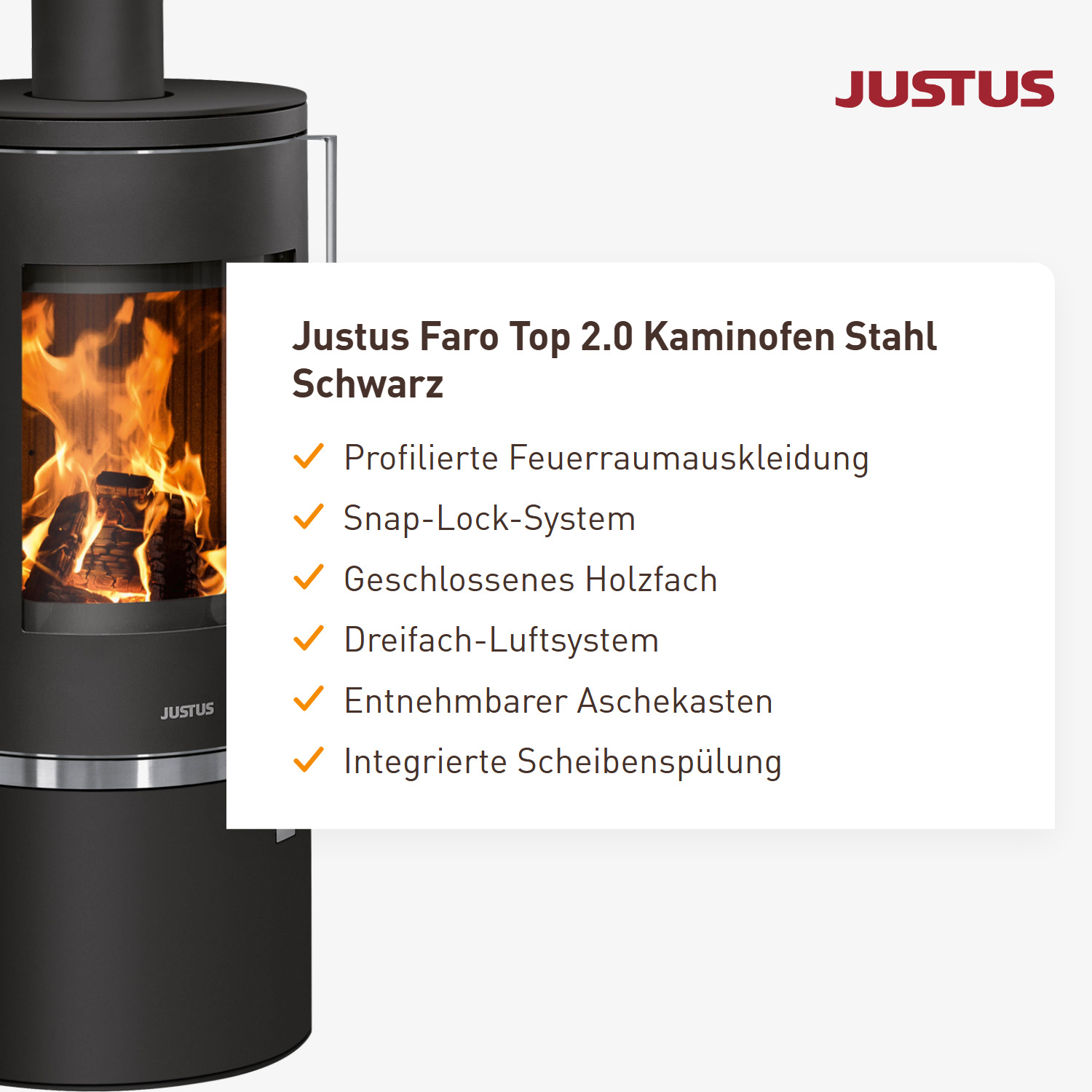 Justus Faro Top 2.0 Kaminofen Stahl Schwarz