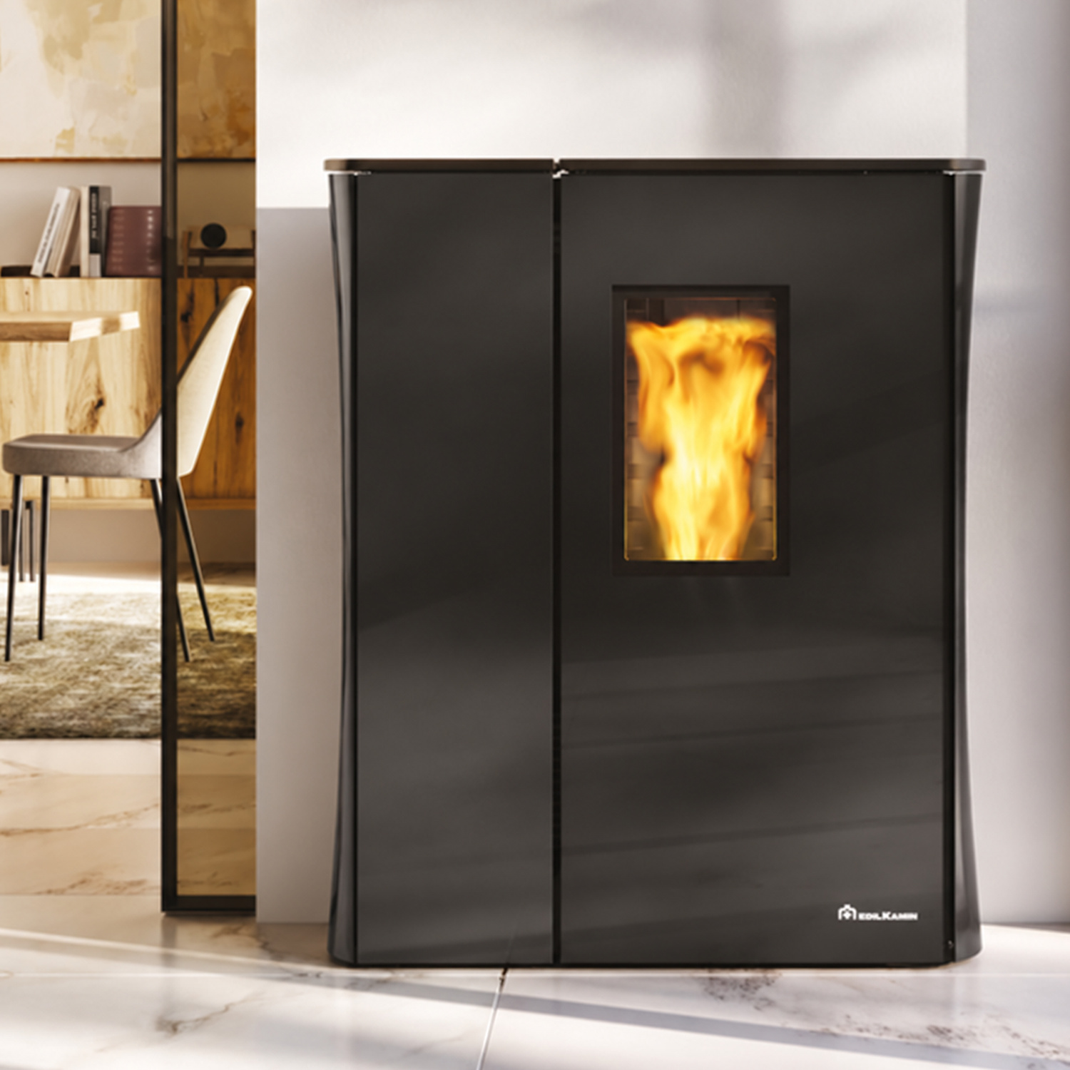 Edilkamin Cherie Slim 9+ Poêle à granulés sortie fumées arrière habillage verre noir