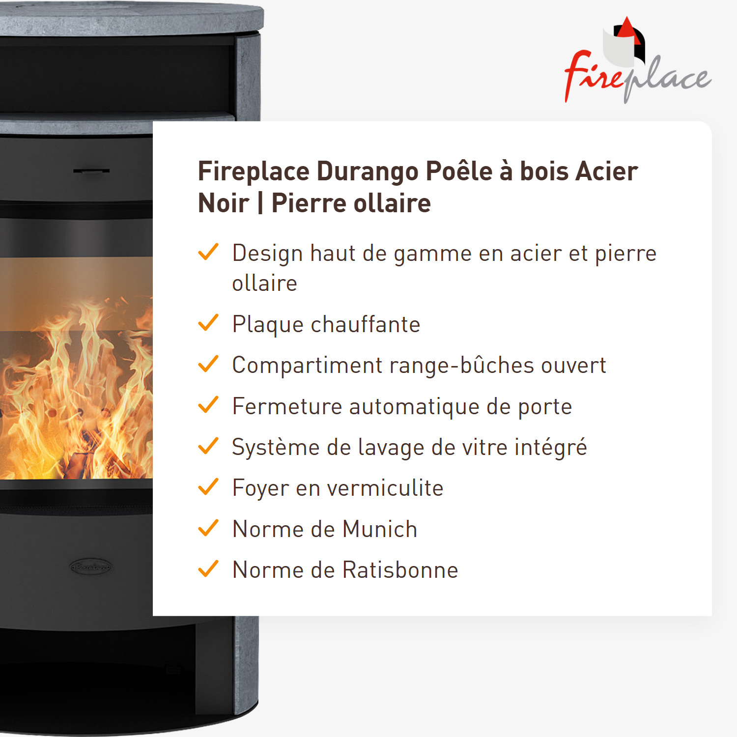Cheminée Durango Poêle à bois Acier Noir | Pierre ollaire