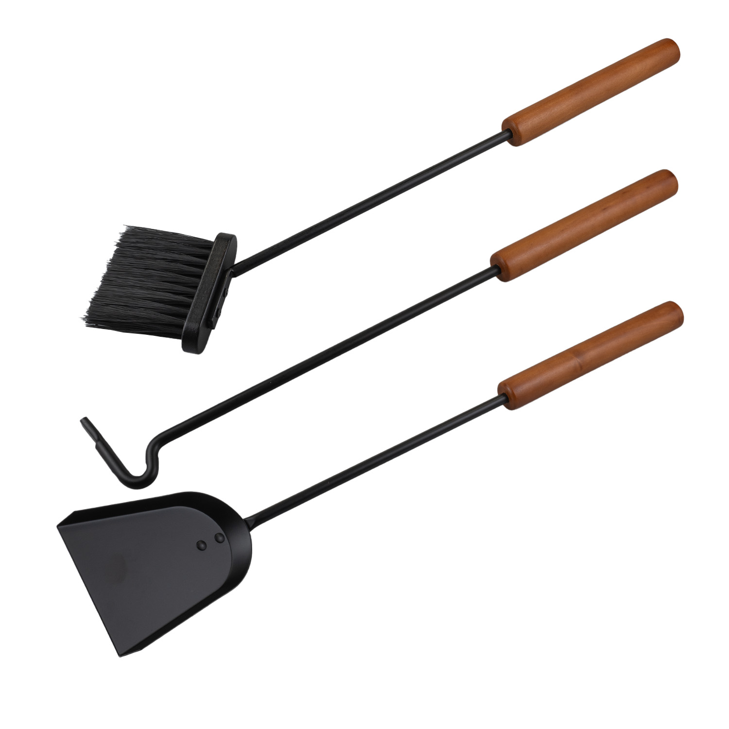 Raik Kaminbesteck Benno Set 3-teilig Schwarz mit langem Holzgriff