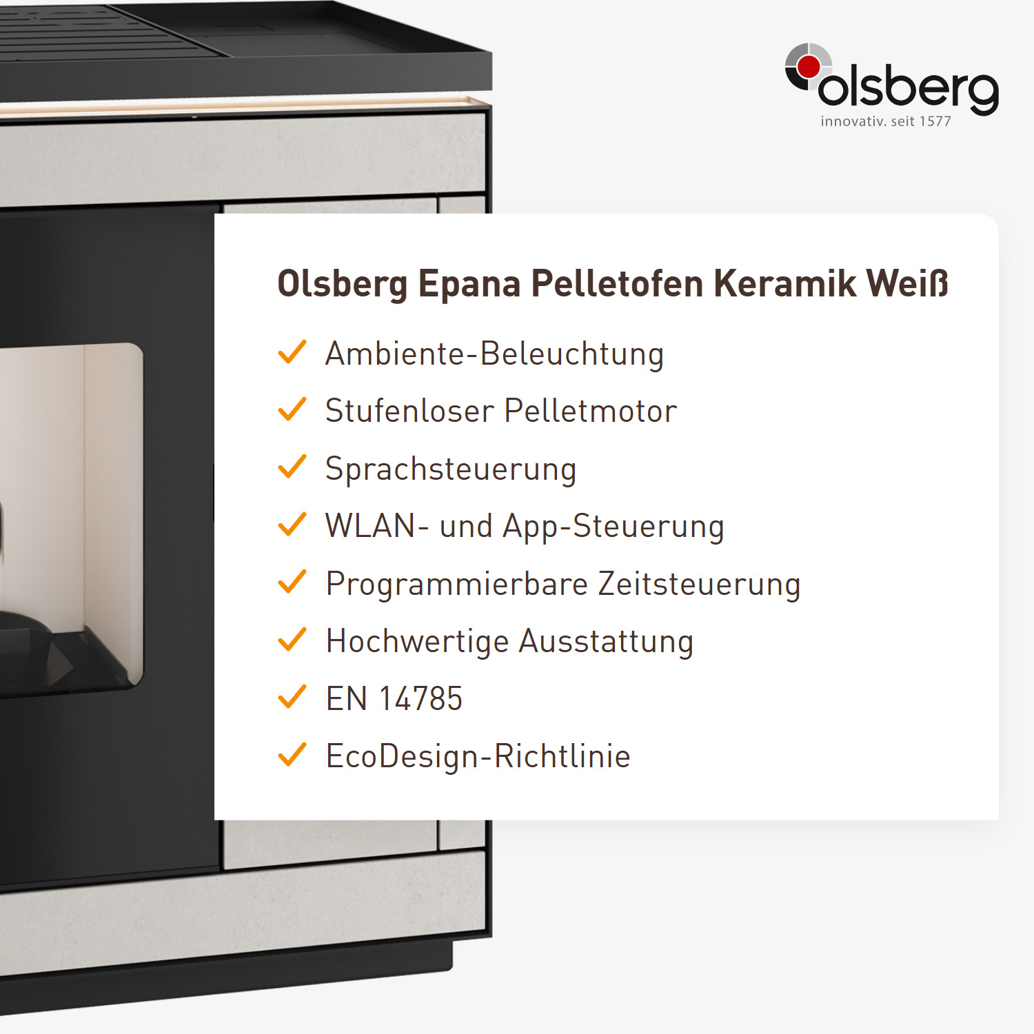 Olsberg Epana Pelletofen Keramik Weiß