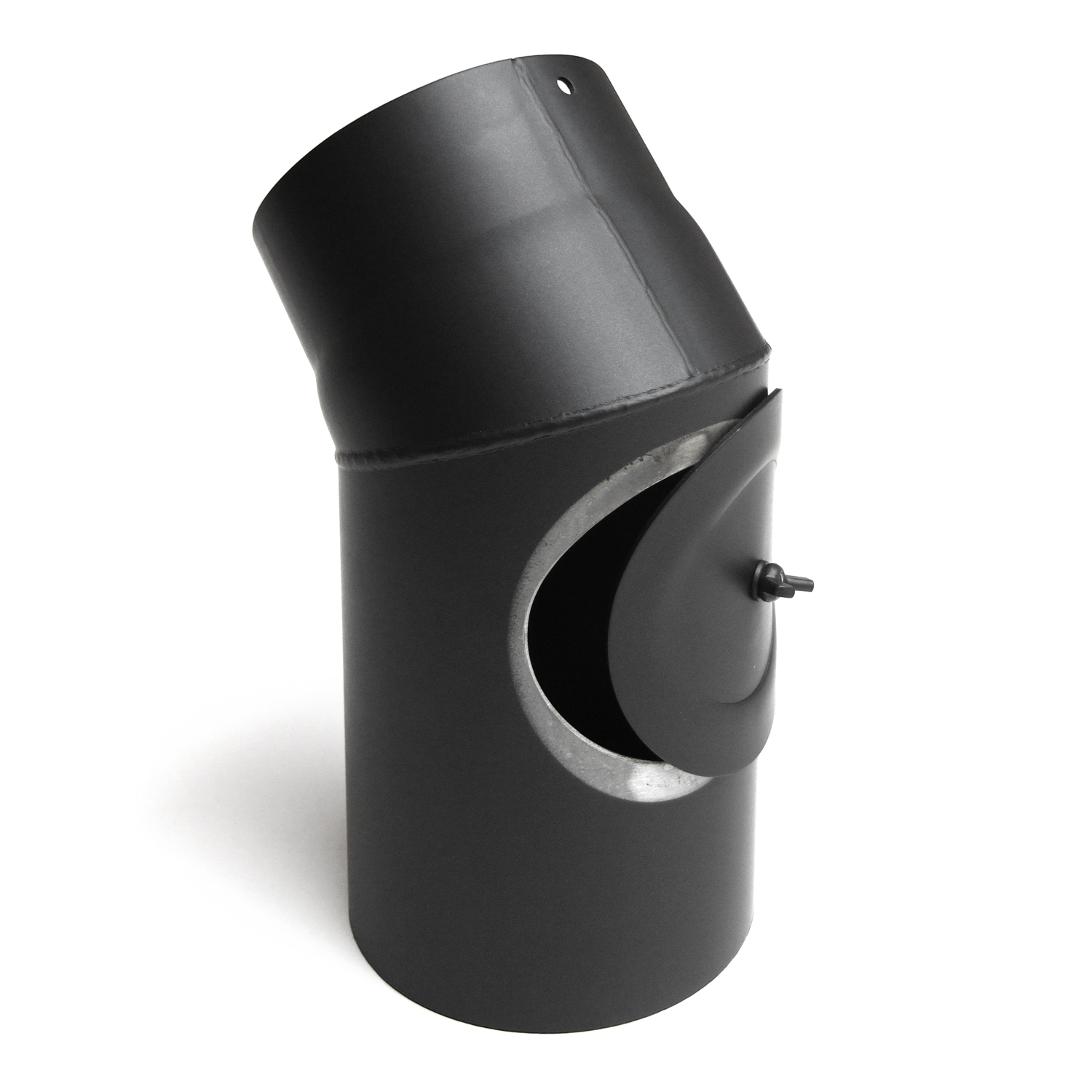 Raik Basic Rauchrohrbogen 180mm schwarz 45° mit Tür für Rauchrohr / Ofenrohr