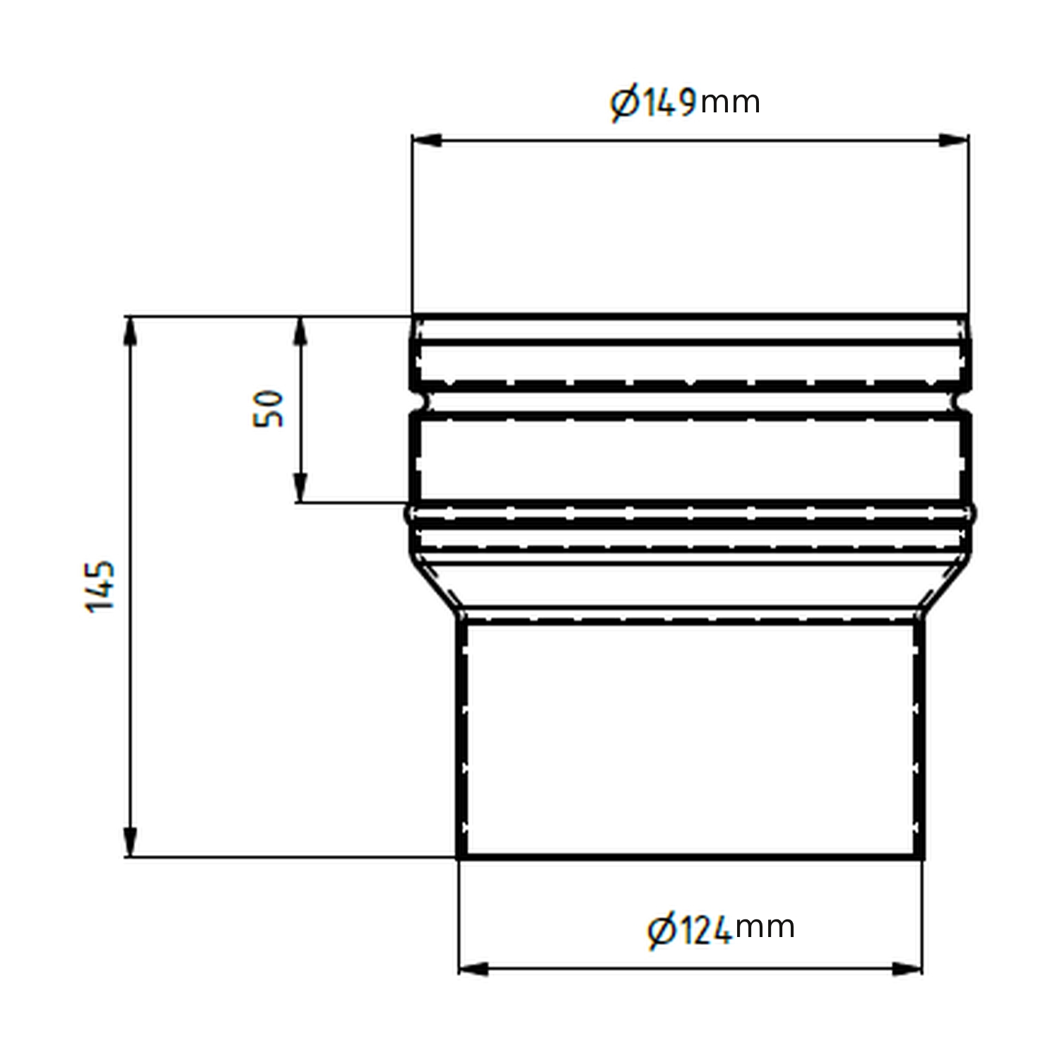 Raik Lifestyle Extension diamètre 120w/diamètre 150e 2,00mm l=145mm avec joint gris pour tuyau de fumée/ conduit de fumée