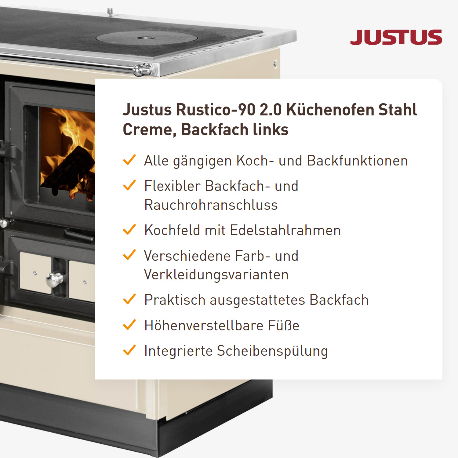 Justus Rustico-90 2.0 Küchenofen Stahl Creme, Backfach links