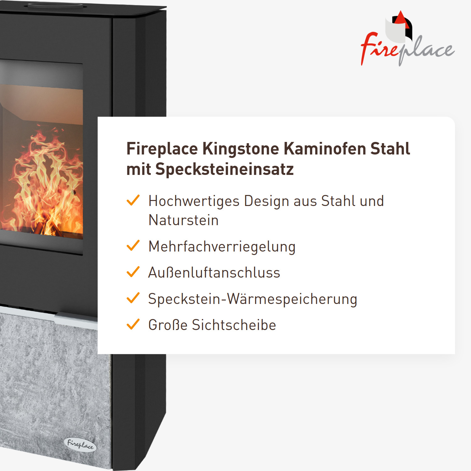 Fireplace Kingstone Kaminofen Stahl mit Specksteineinsatz