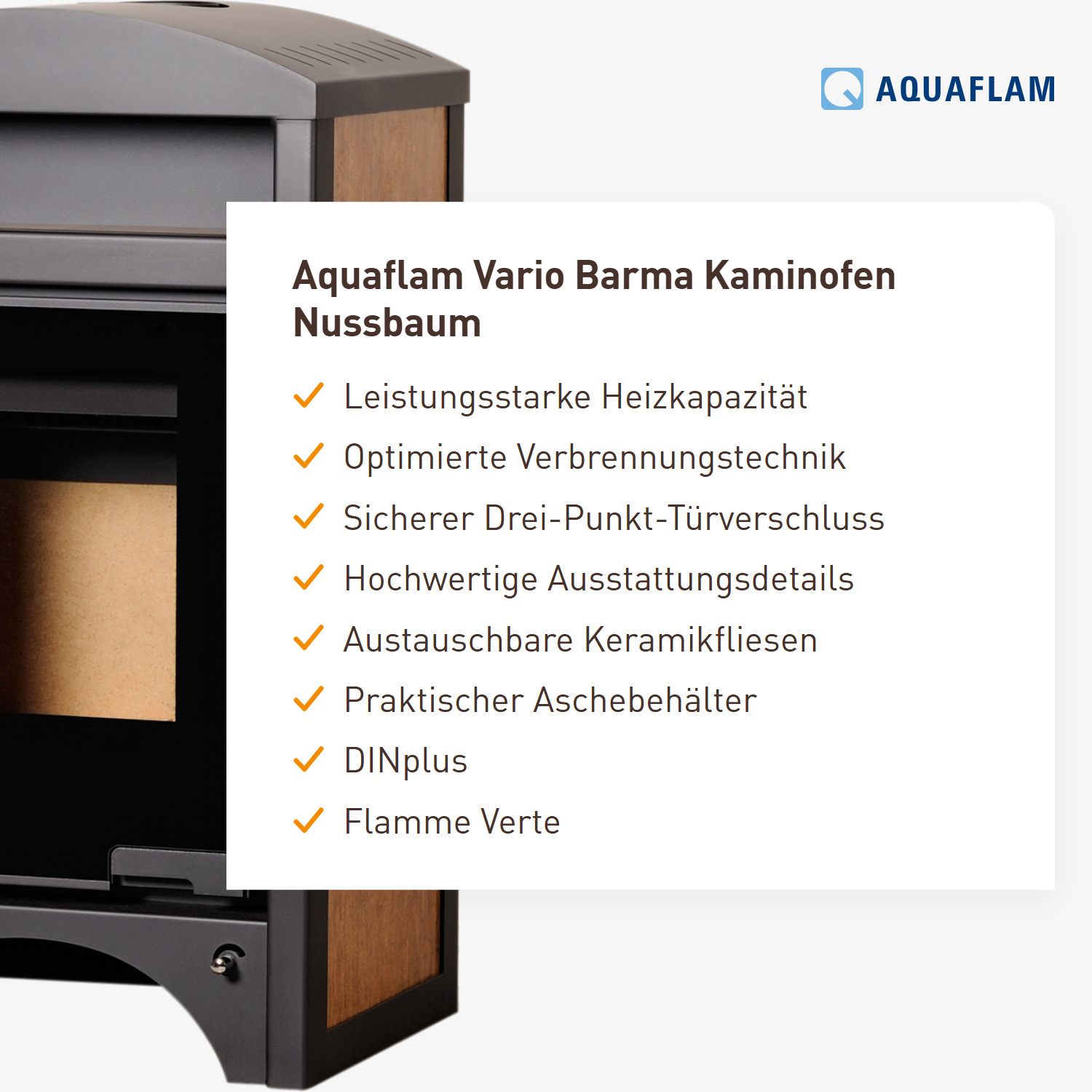 Aquaflam Vario Barma Kaminofen Nussbaum