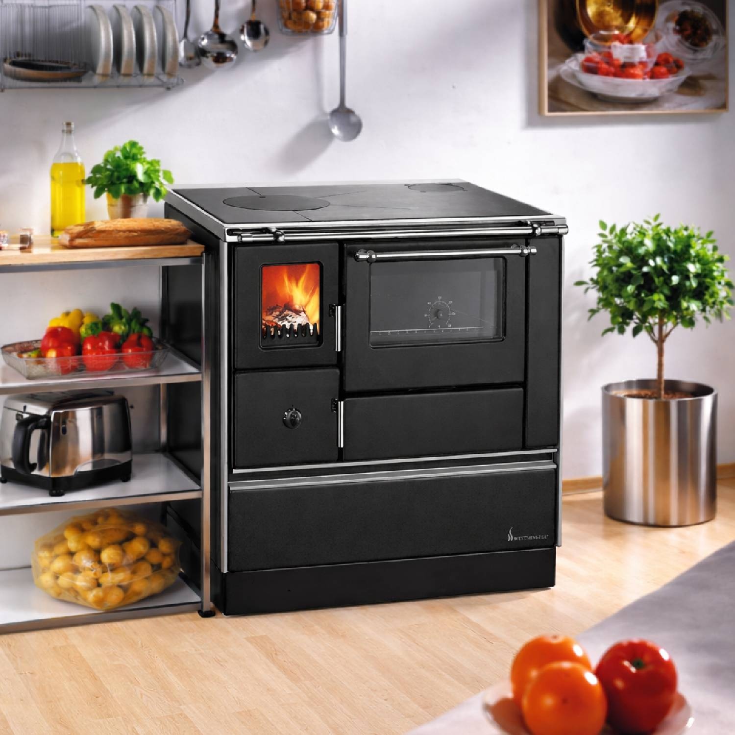 Westminster Holzherd K 76F-90 schwarz Rauchrohranschluss rechts