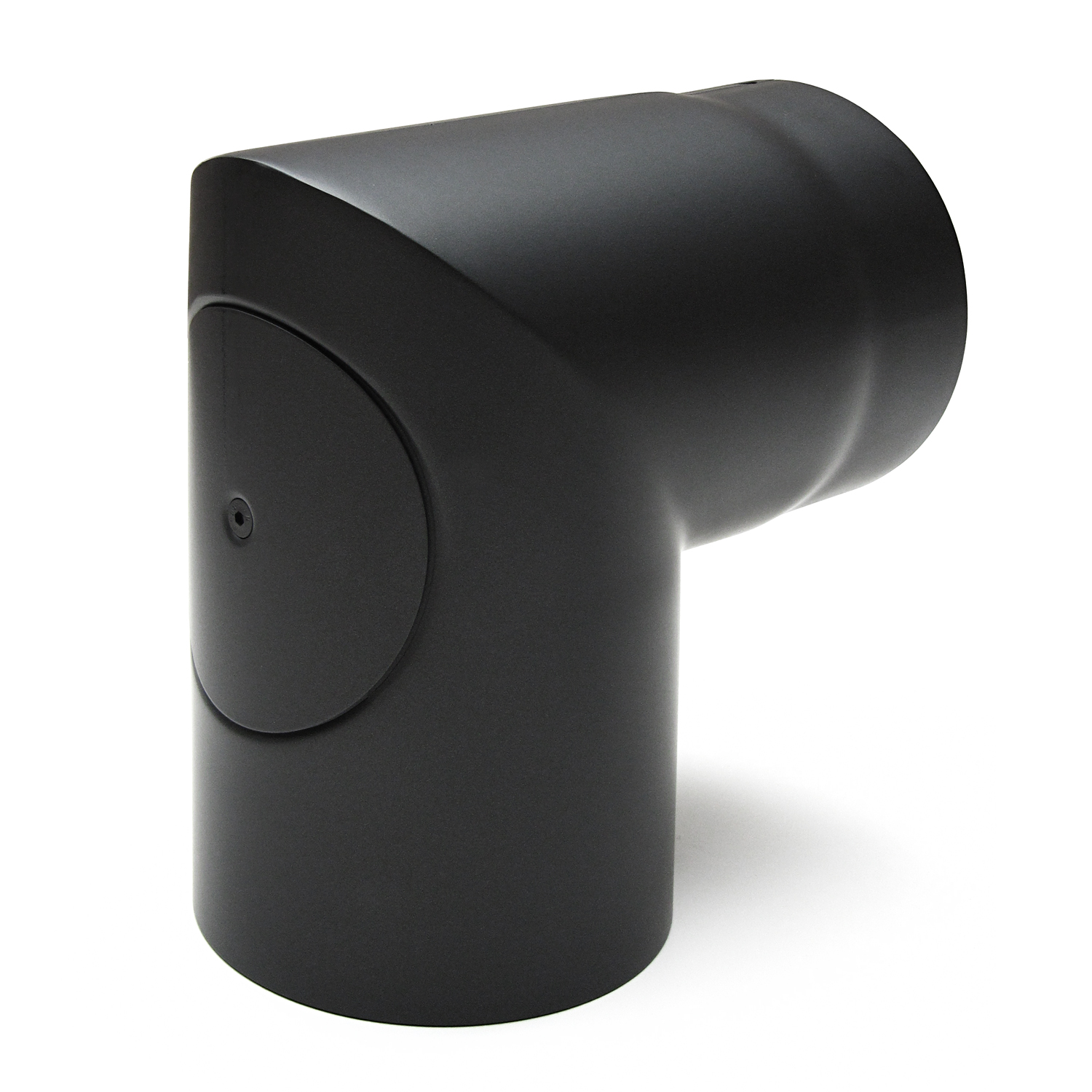 Raik Basic Rauchrohrbogen 150mm schwarz 90° – 2teilig mit Tür geschliffen für Rauchrohr / Ofenrohr