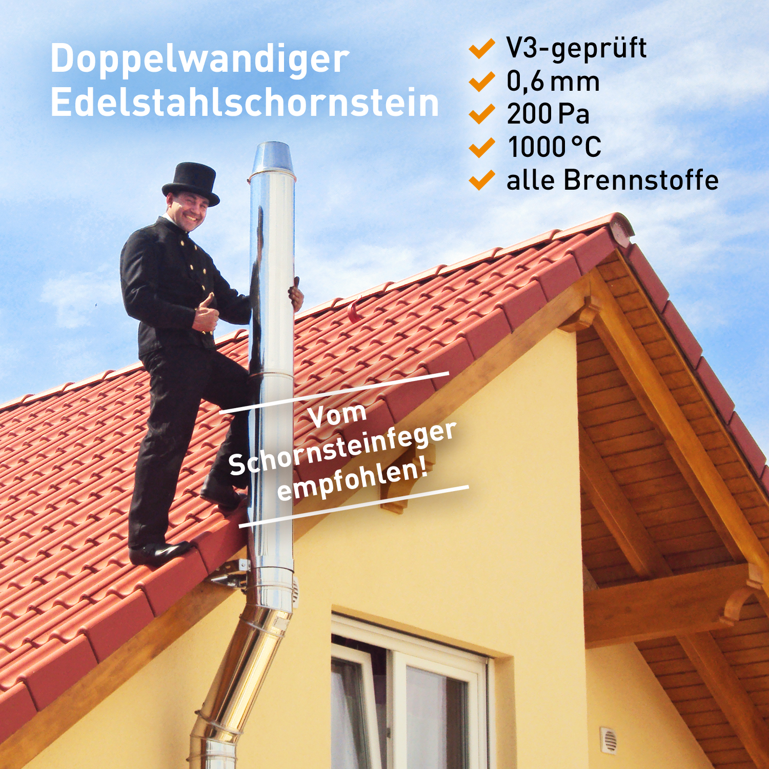 Opsinox Edelstahlschornstein 180mm Komplett-Set 4,3 m