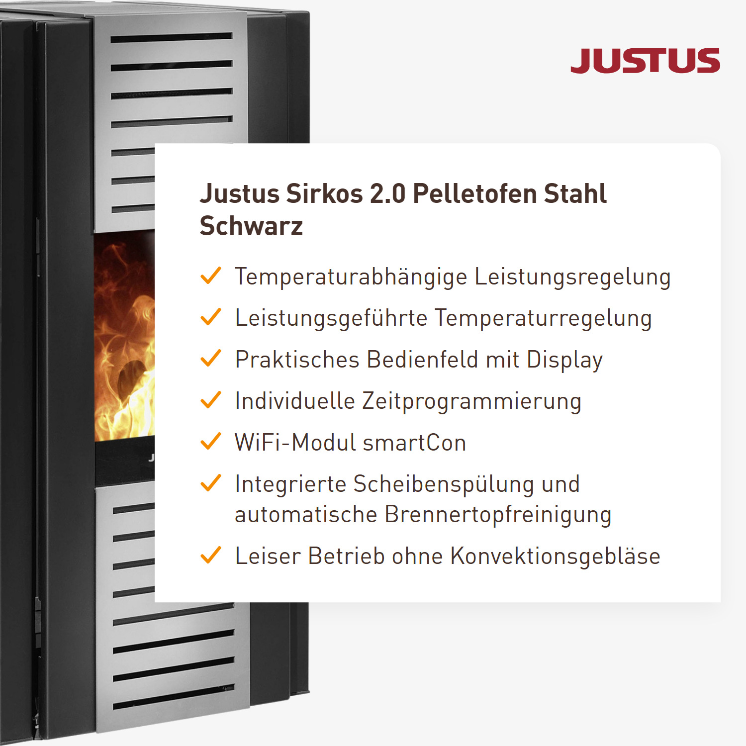 Justus Sirkos 2.0 Pelletofen Stahl Schwarz
