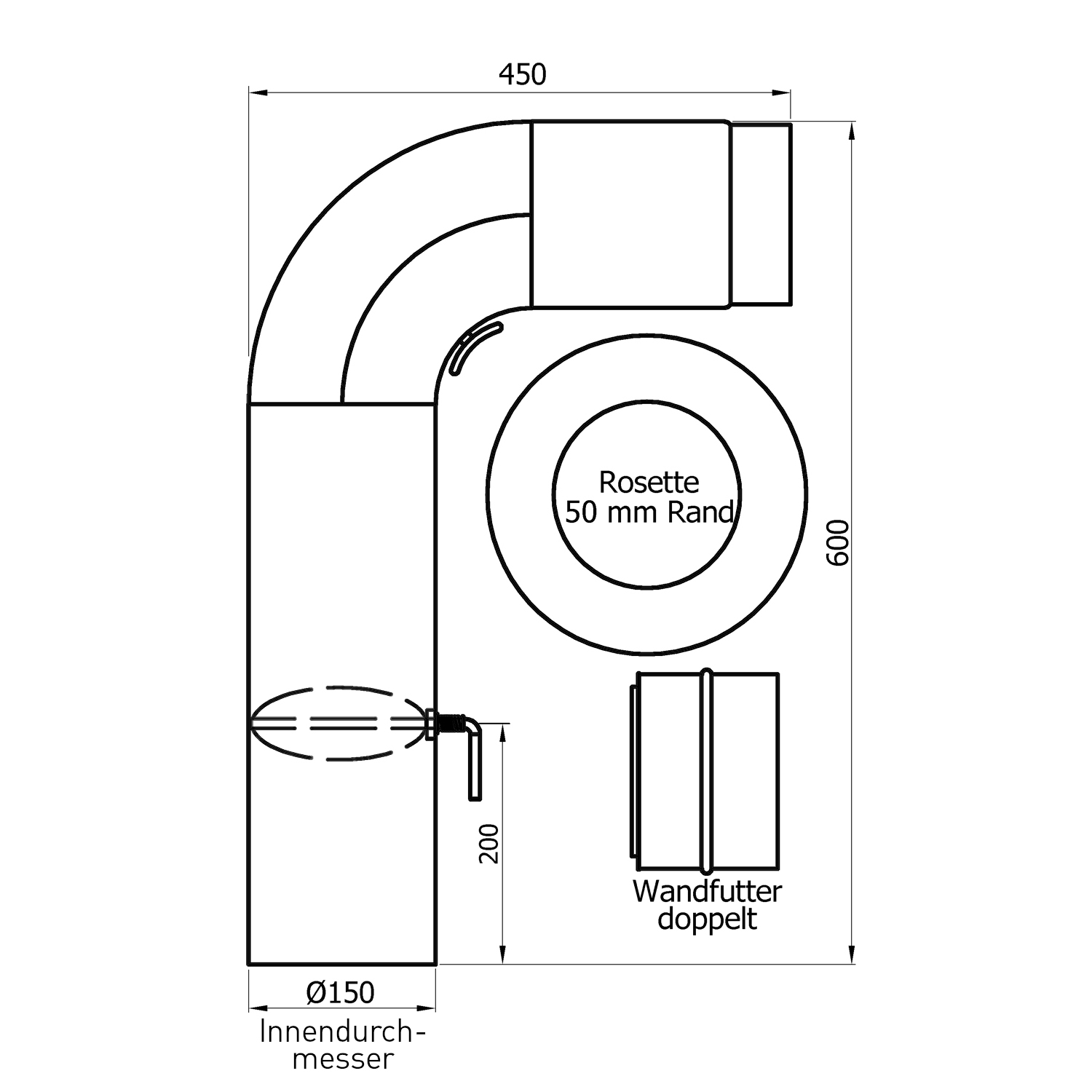 Raik Basic Rauchrohrbogen Set 150mm schwarz fullform für Rauchrohr / Ofenrohr