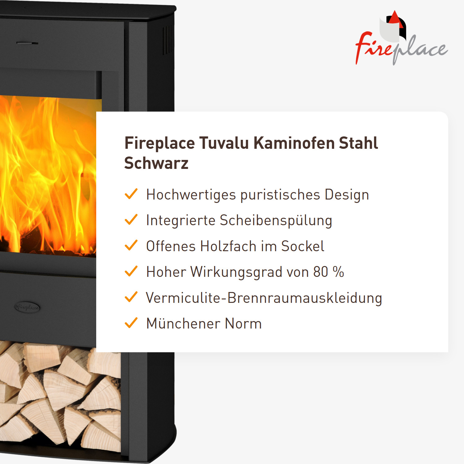 Fireplace Tuvalu Kaminofen Stahl Schwarz