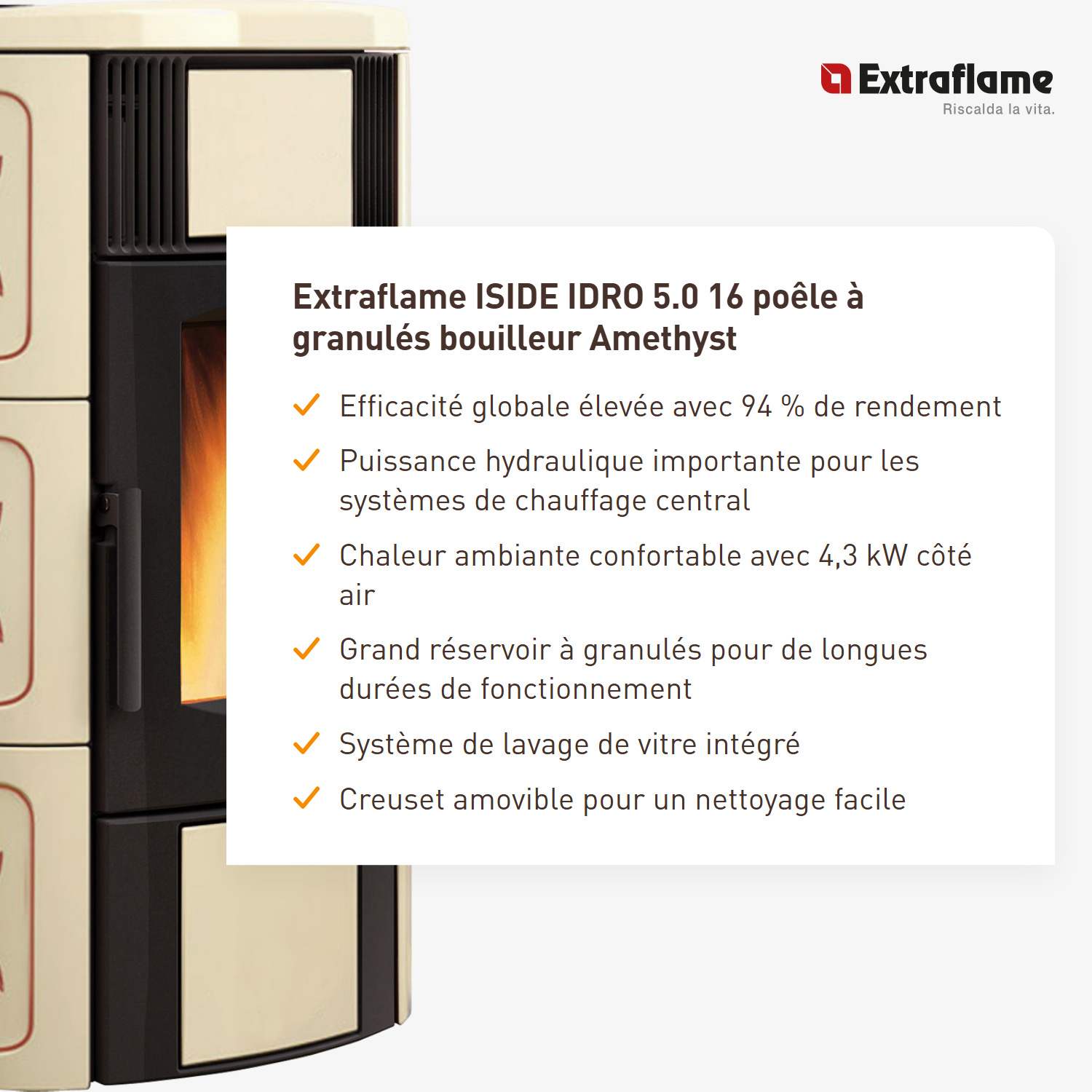 Extraflame ISIDE IDRO 5.0 16 poêle à granulés bouilleur Amethyst