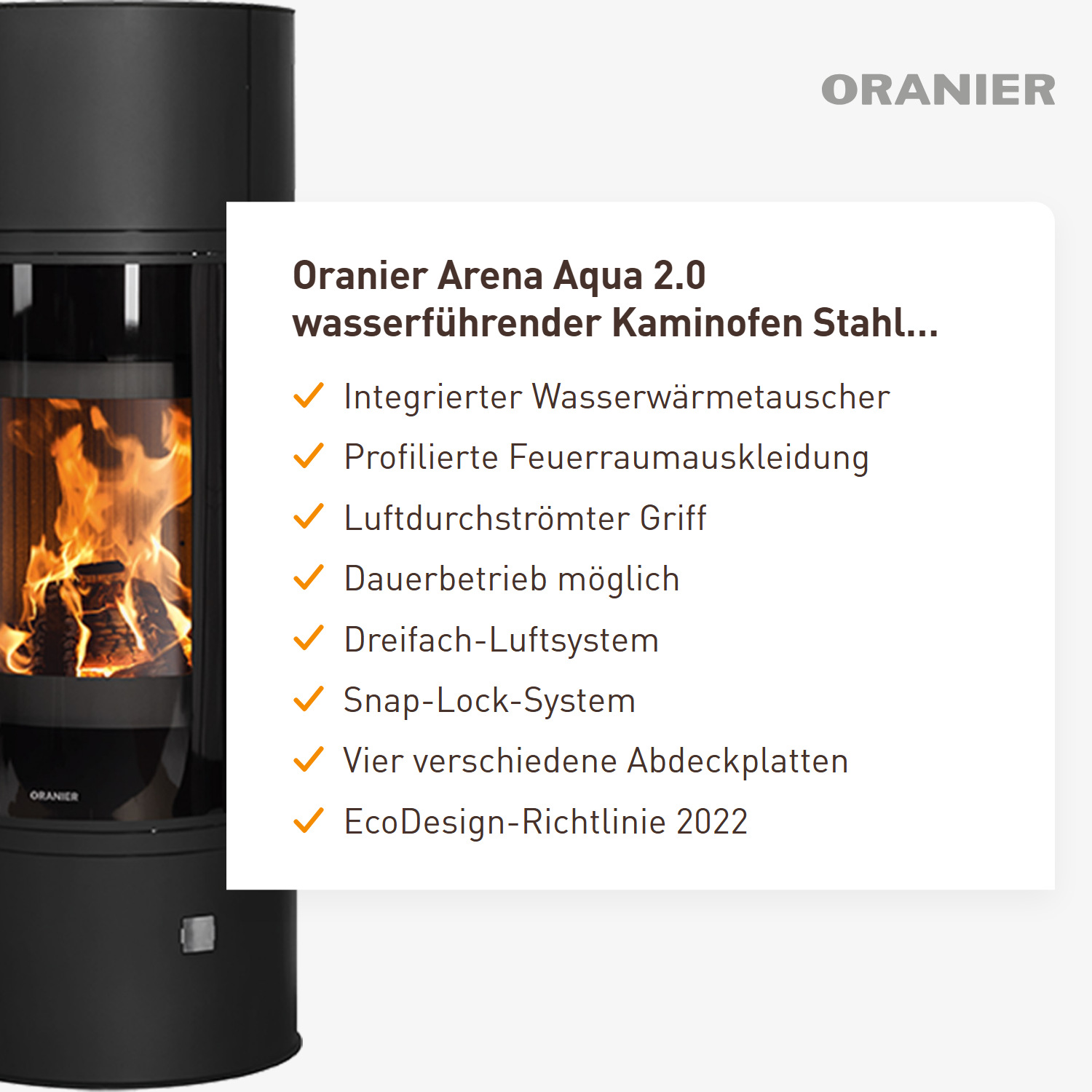 Oranier Arena Aqua 2.0 wasserführender Kaminofen Stahl Schwarz