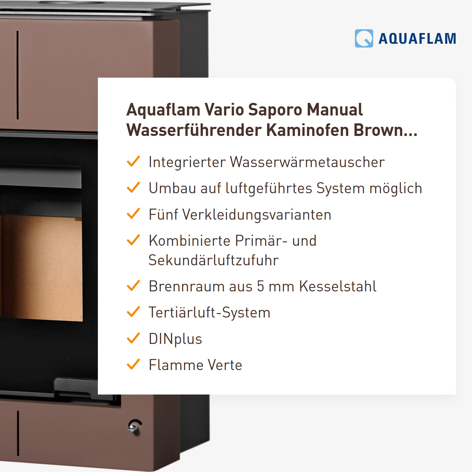 Aquaflam Vario Saporo Manual Wasserführender Kaminofen Brown 11/7 kW