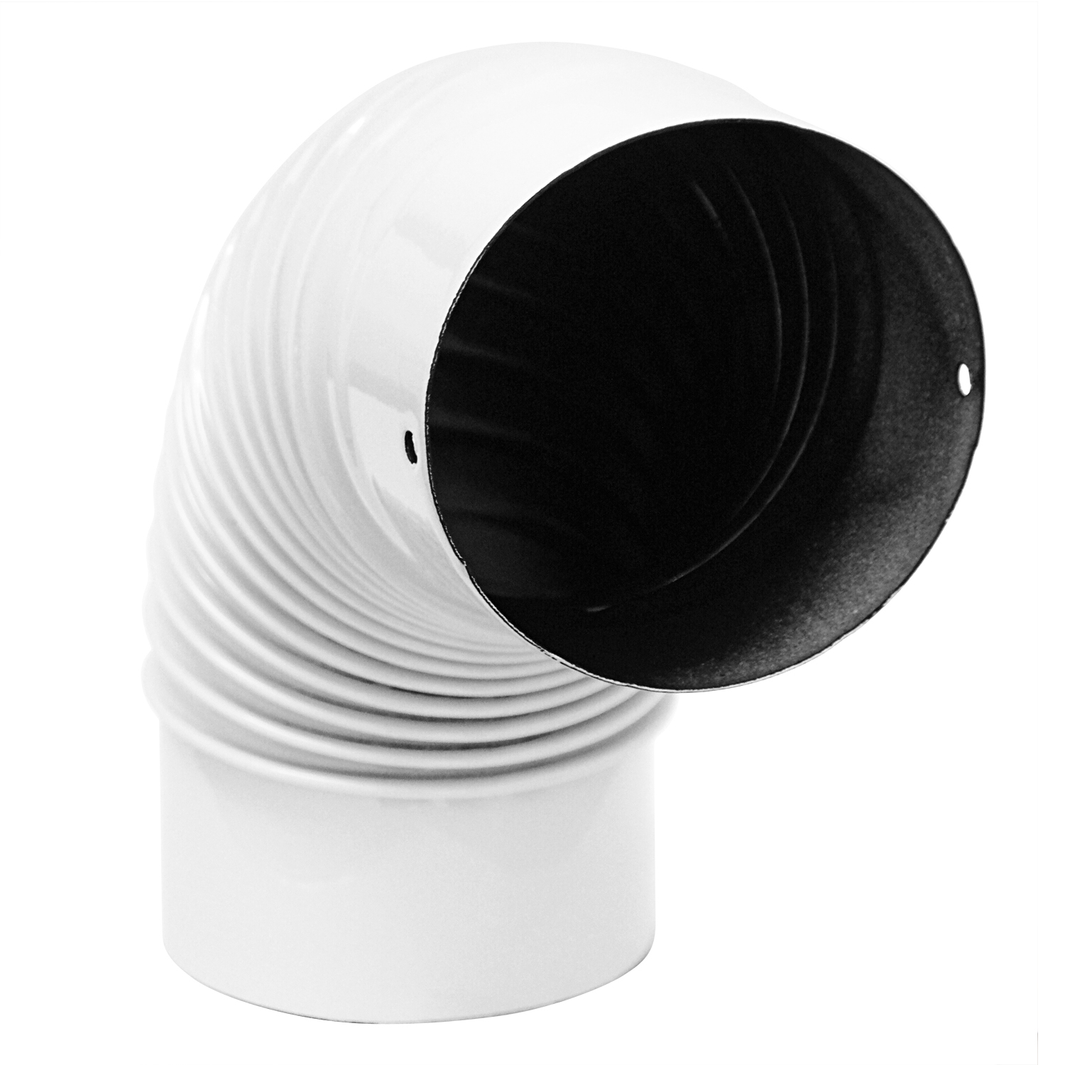 Coude de conduit de fumée / Coude de tuyau de poêle émaillé 150 mm - Coude à 90° nervuré blanc avec ouverture de nettoyage