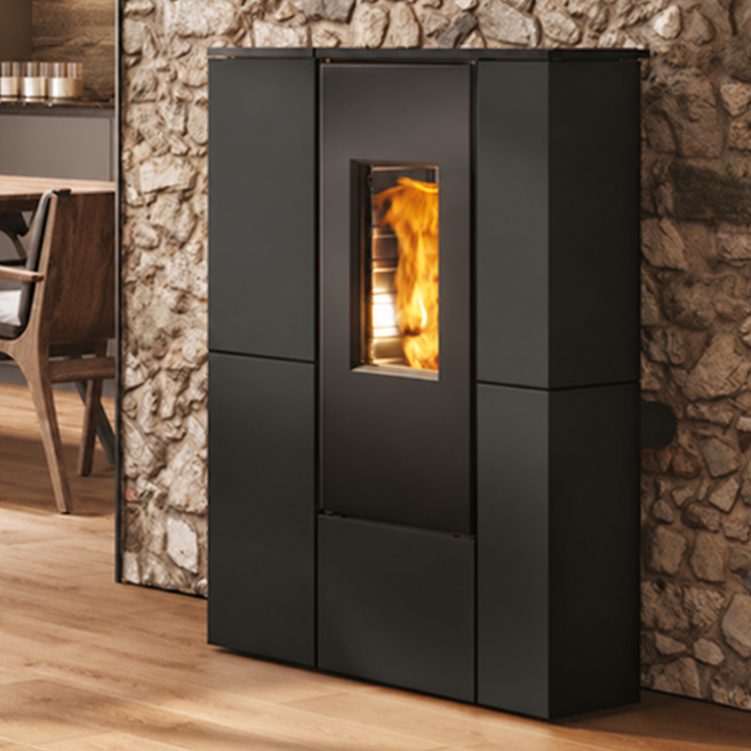 Edilkamin Tratto 9+ Poêle à granulés sortie fumées arrière habillage acier noir