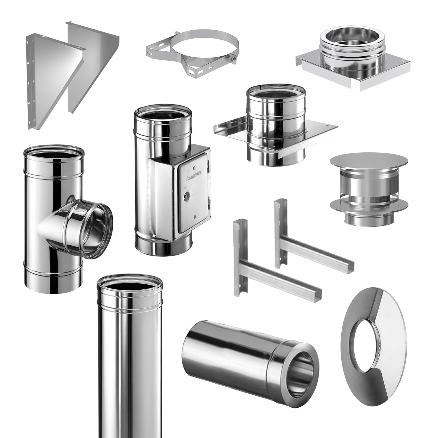 Schiedel ICS conduit de cheminée inox 200 mm Ensemble complet 3,8 m, distance max. au mur = 736 mm, traversée de toit 16° - 25°