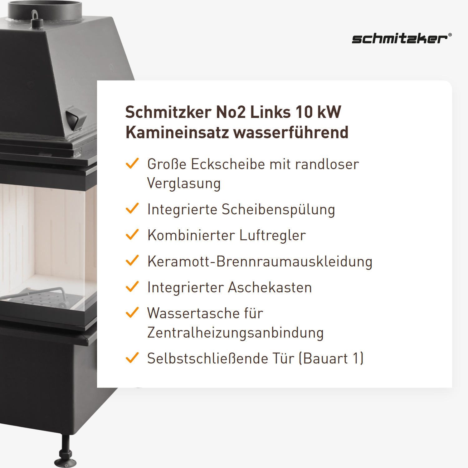 Schmitzker No2 Links 10 kW Kamineinsatz wasserführend