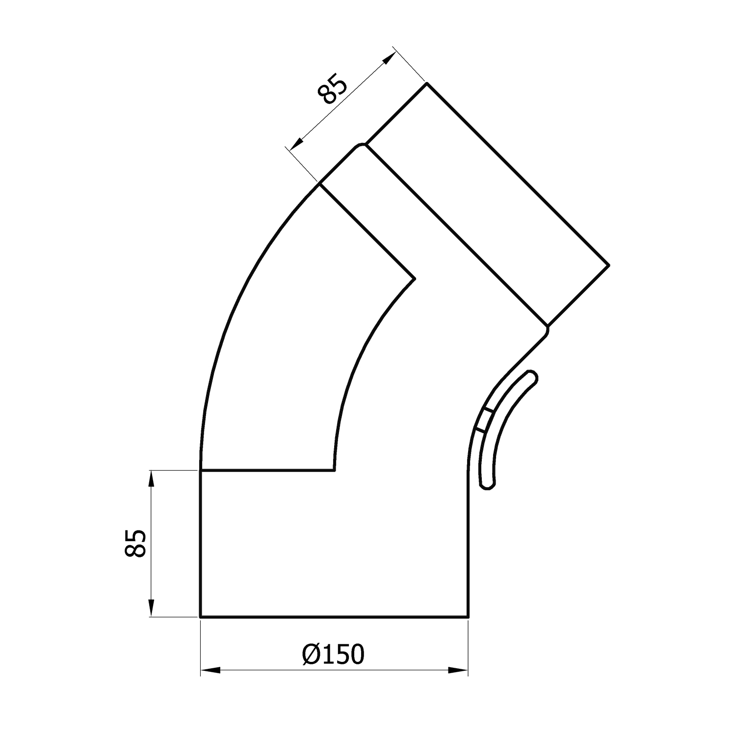 Raik Basic coude de tuyau de fumée 150mm gris fonte 45° tiré avec porte pour tuyau de fumée / conduit de fumée