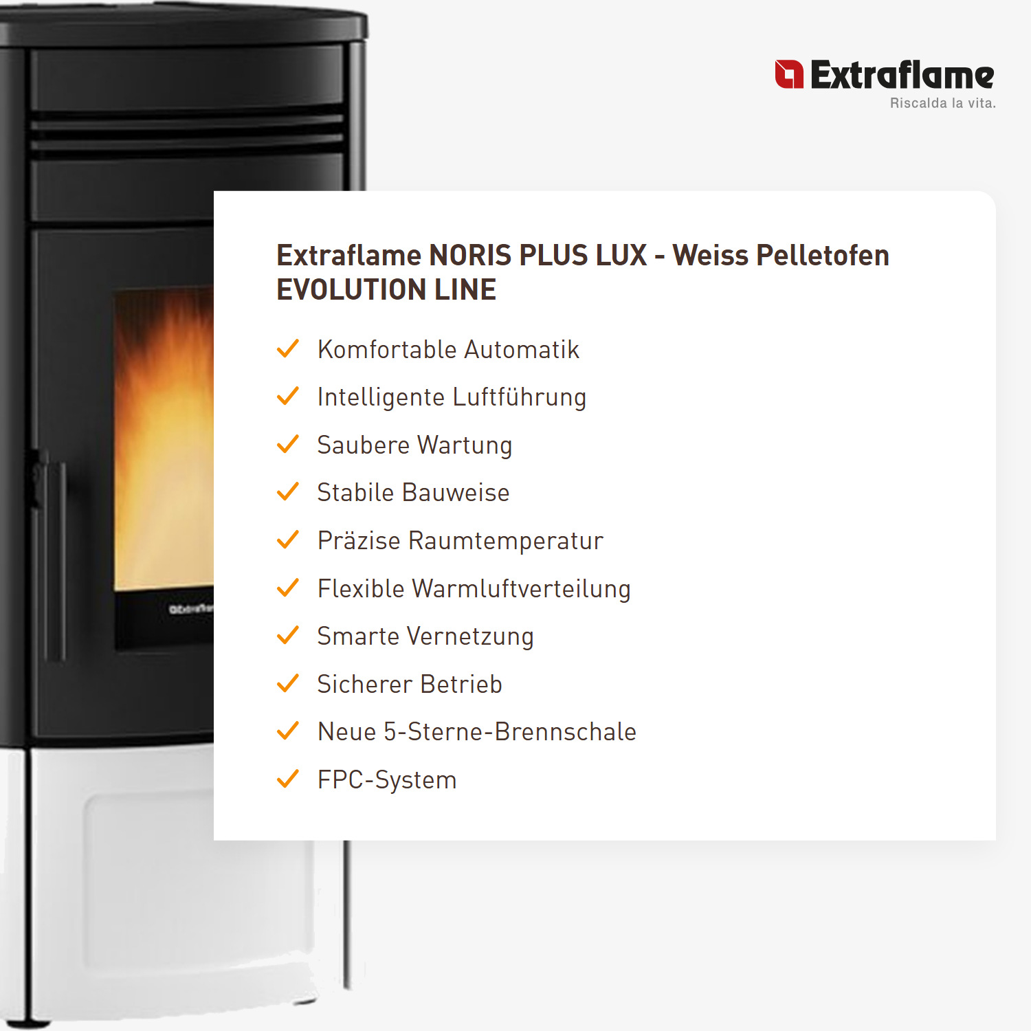 Extraflame NORIS PLUS LUX - Weiss Pelletofen EVOLUTION LINE