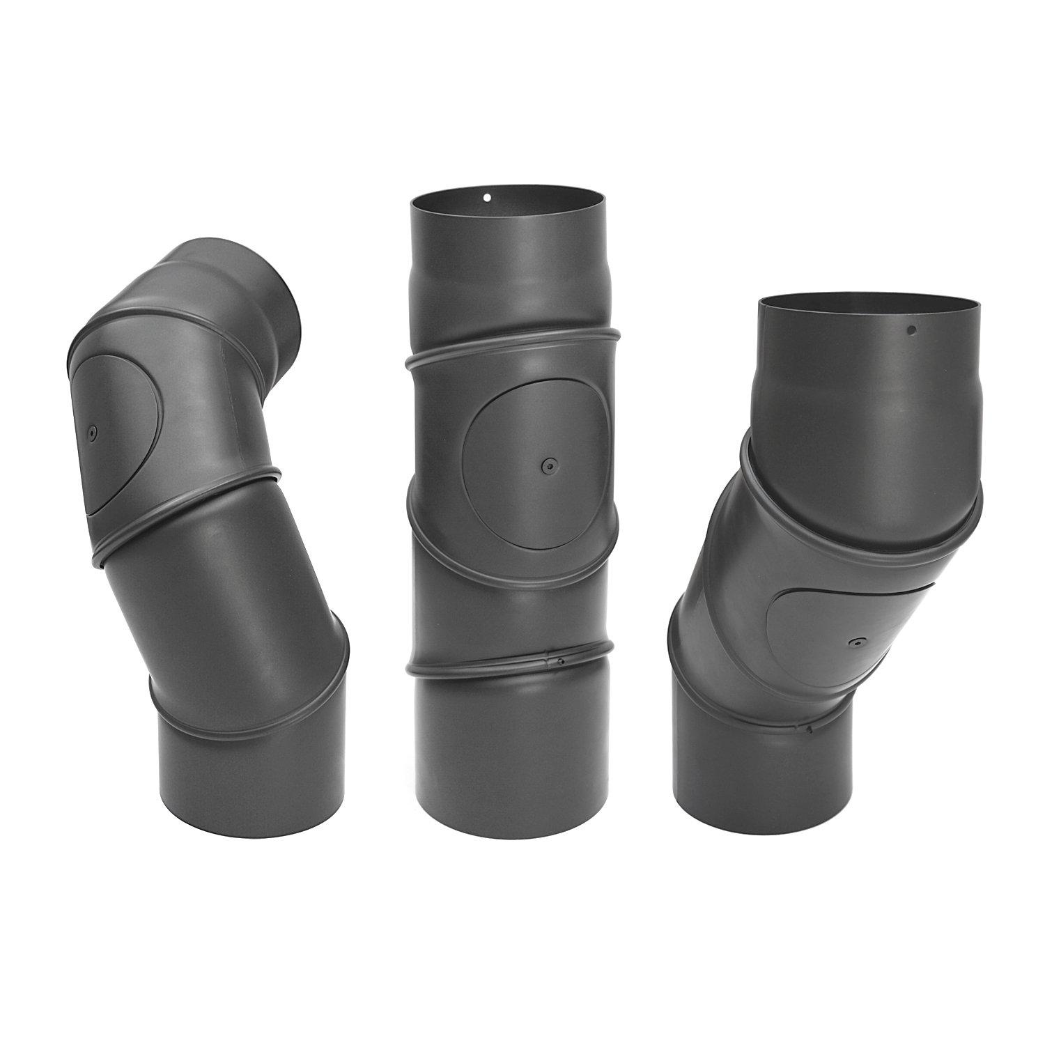 Raik Basic coude multiple de tuyau de fumée 150mm gris fonte avec porte – 4 pièces pour tuyau de fumée / conduit de fumée