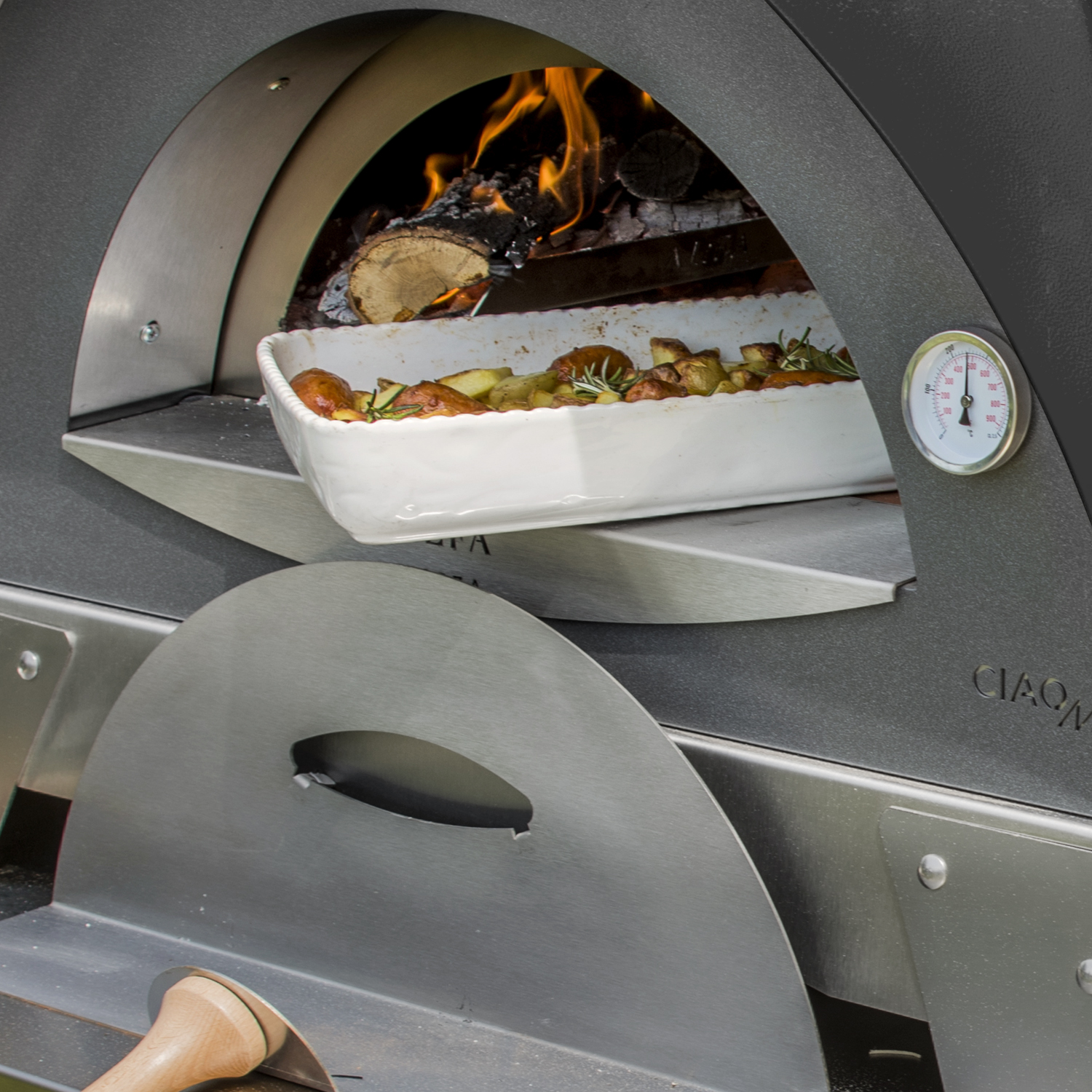 Alfa Forni Pizzaofen Ciao Grau ohne Unterbau + Ventura Pizza-Set (4-tlg.) gratis
