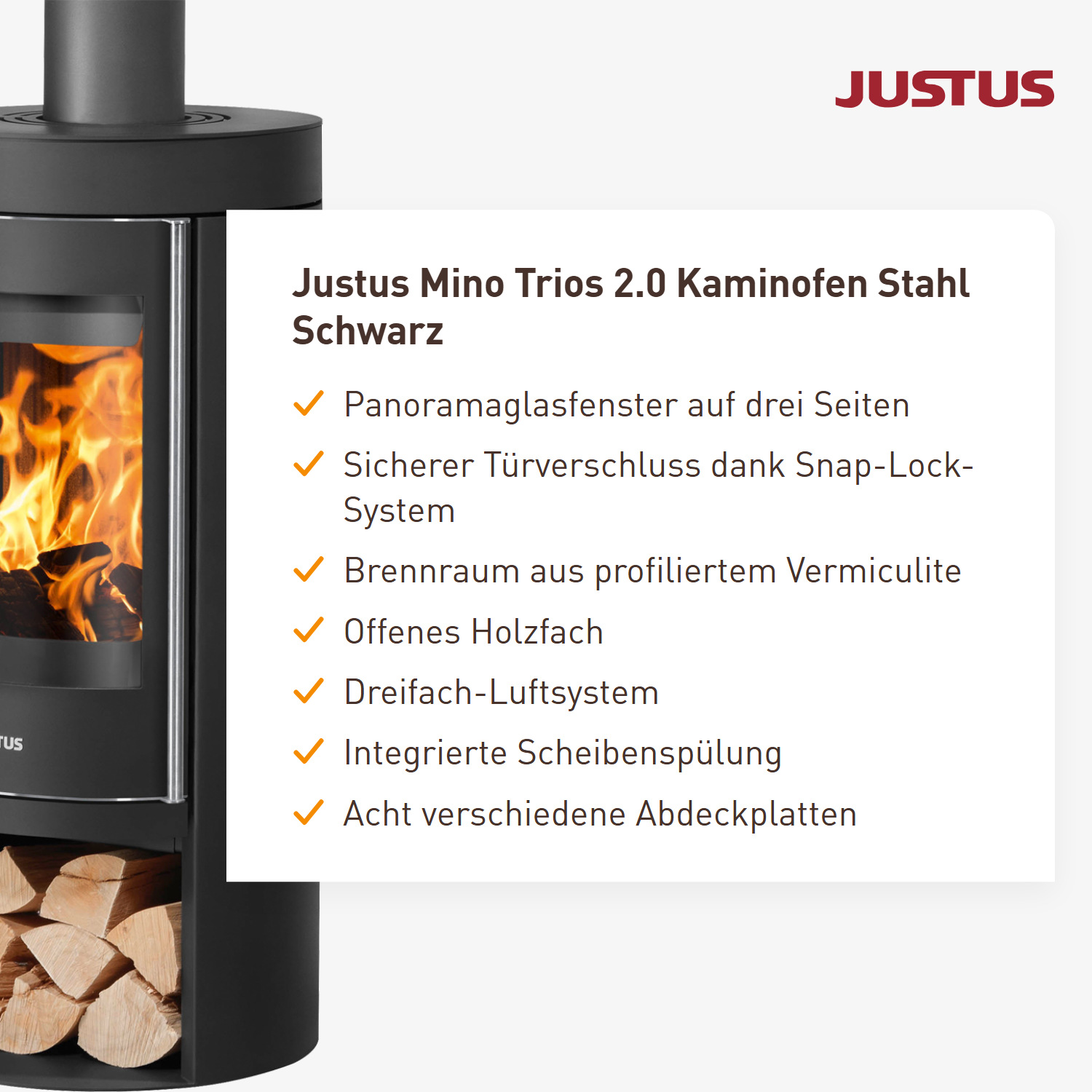 Justus Mino Trios 2.0 Kaminofen Stahl Schwarz