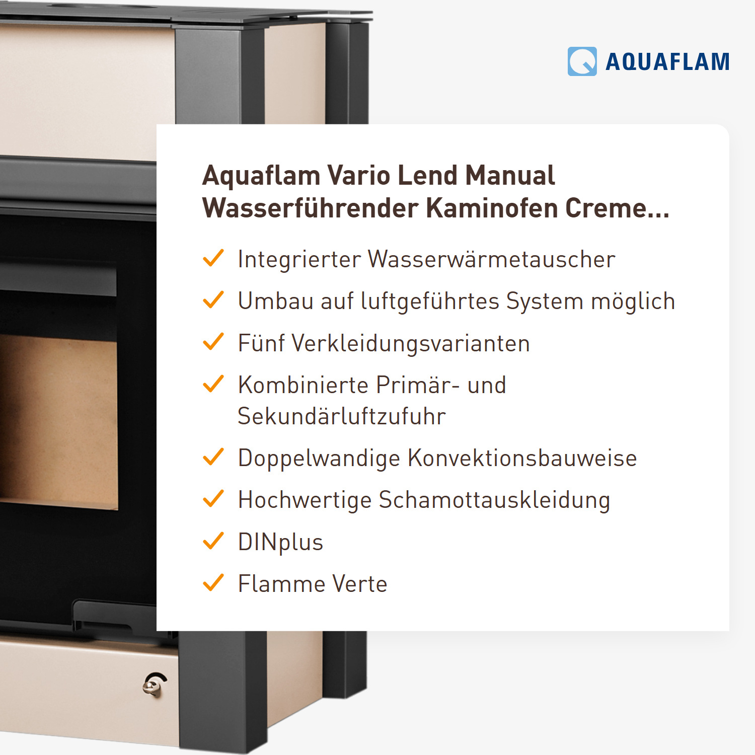 Aquaflam Vario Lend Manual Wasserführender Kaminofen Creme 11/7 kW