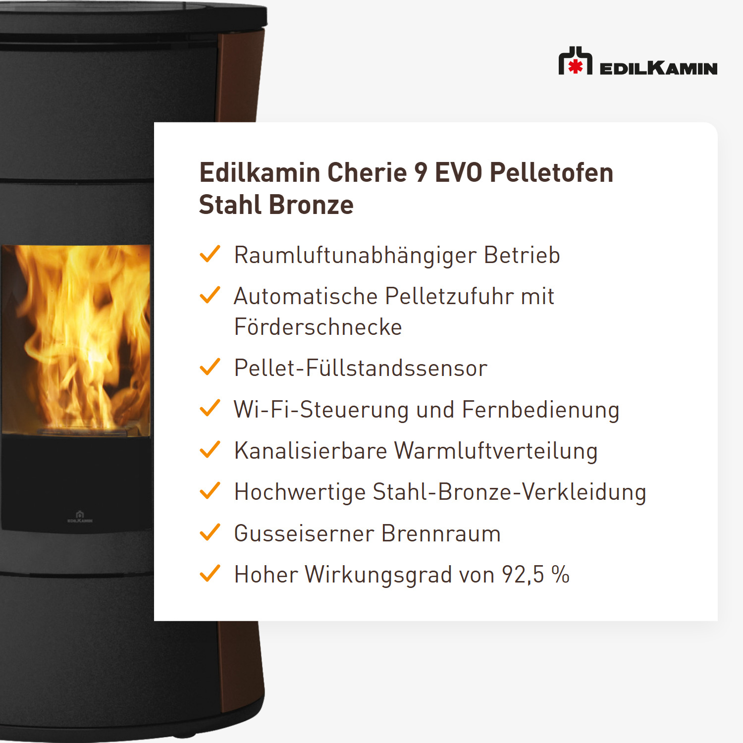 Edilkamin Cherie 9 EVO Pelletofen Stahl Bronze