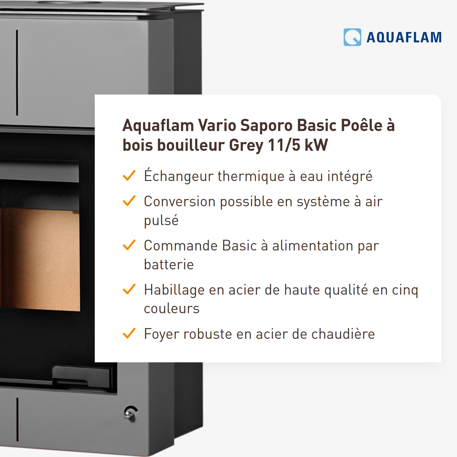 Aquaflam Vario Saporo Basic Poêle à bois hydraulique Gris 11/5 kW