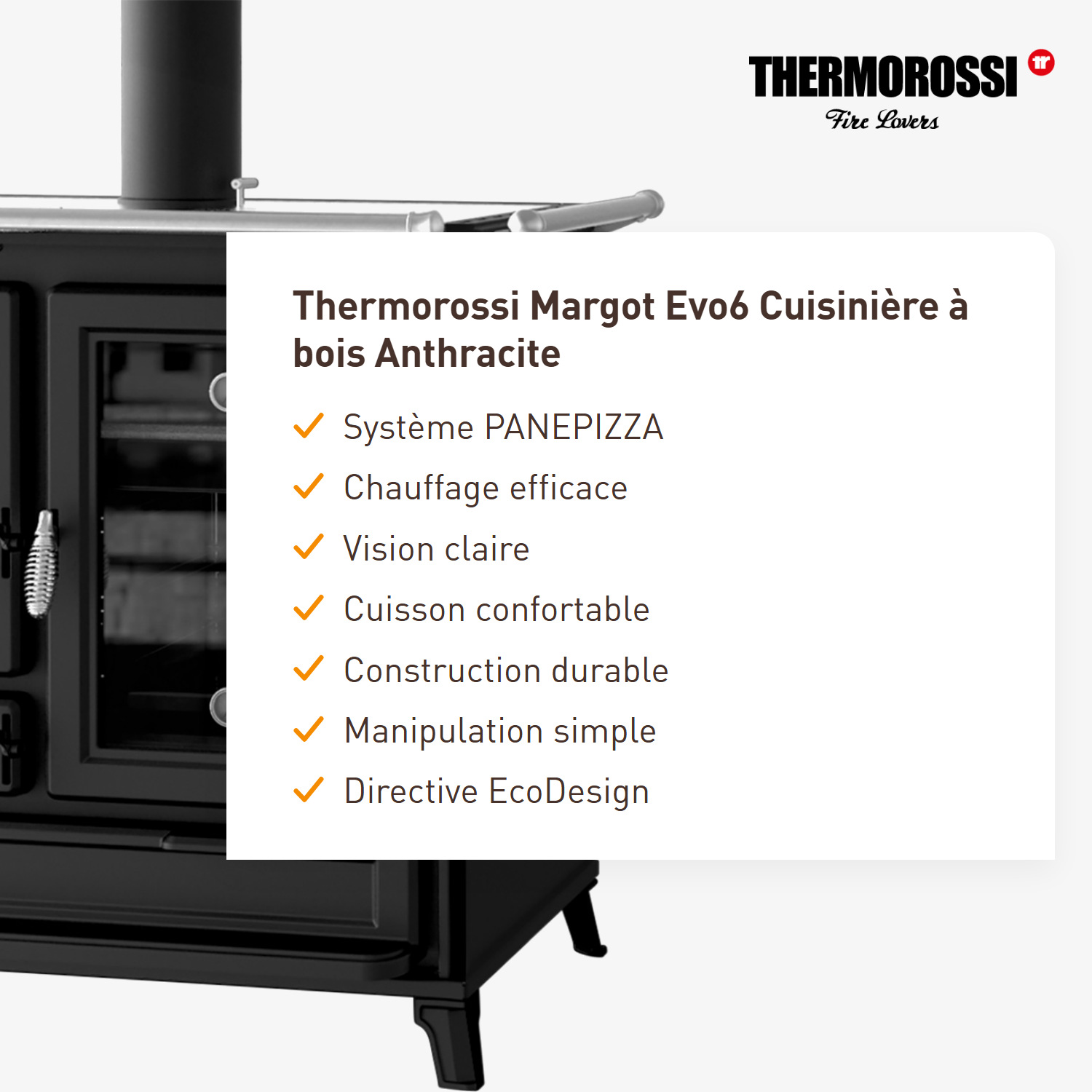 Thermorossi Margot Evo6 cuisinière à bois anthracite
