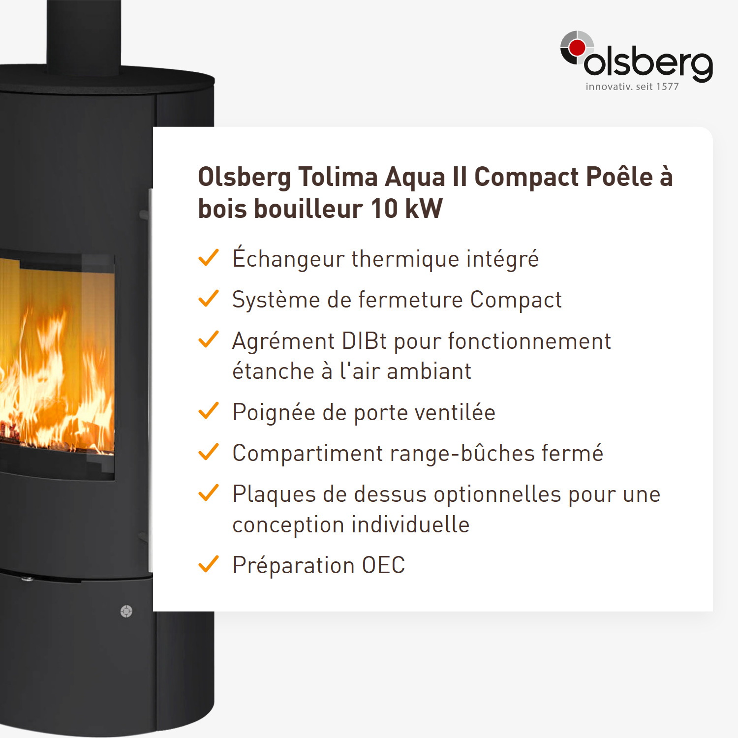 Olsberg Tolima Aqua II Compact Poêle à bois hydraulique Acier Noir