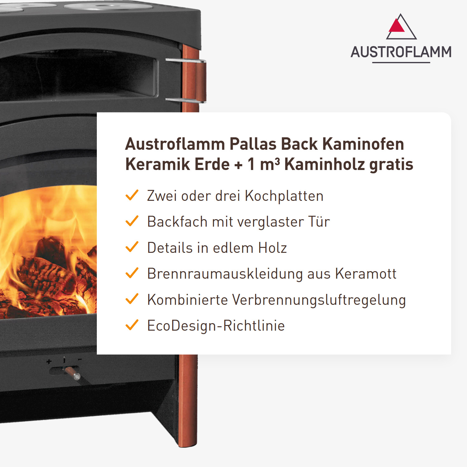 Austroflamm Pallas Back Kaminofen Keramik Erde