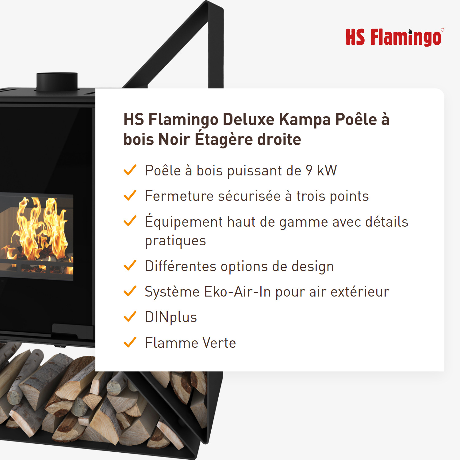 HS Flamingo Deluxe Kampa Poêle à bois Noir Étagère à droite