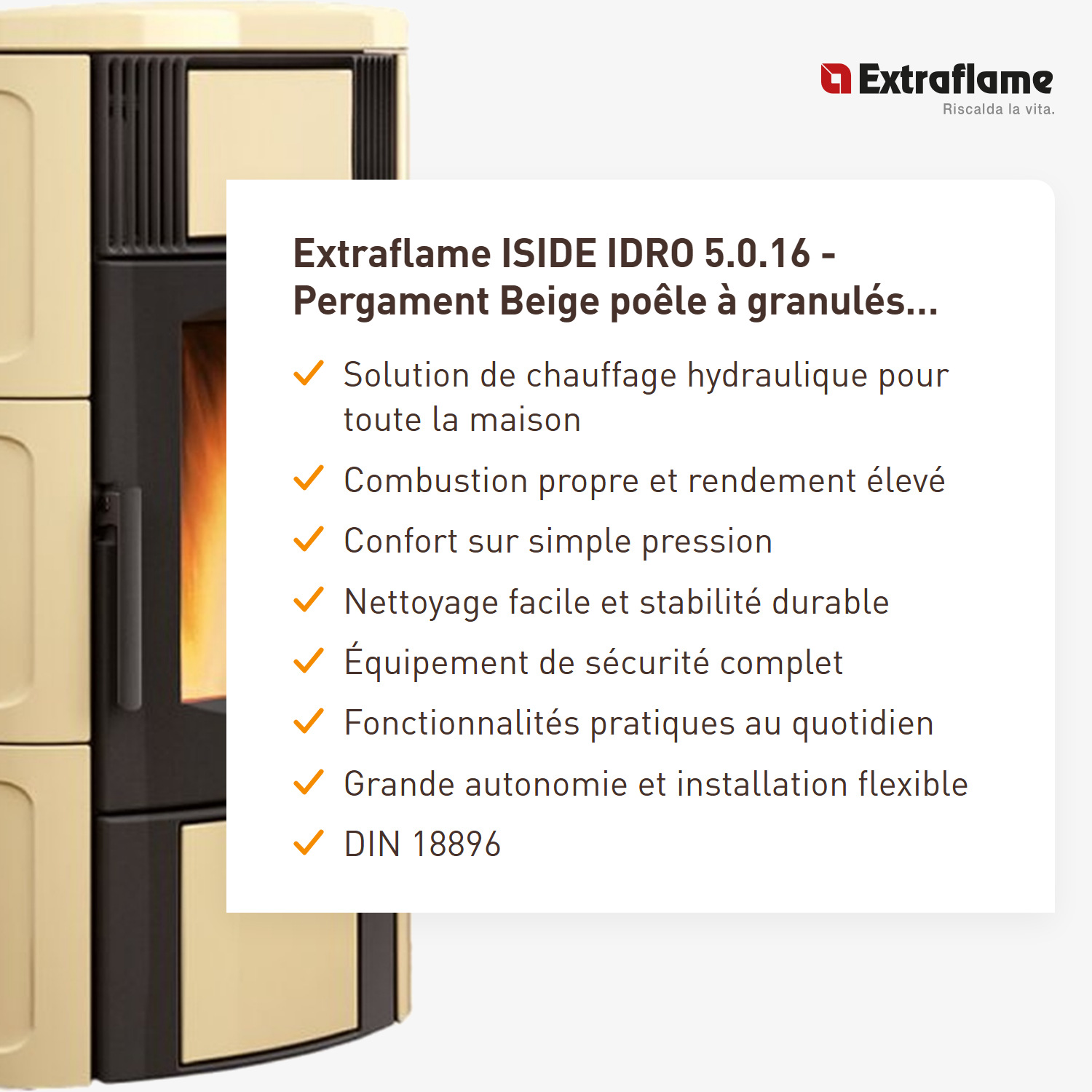 Extraflame ISIDE IDRO 5.0.16 - Pergament Beige poêle à granulés bouilleur