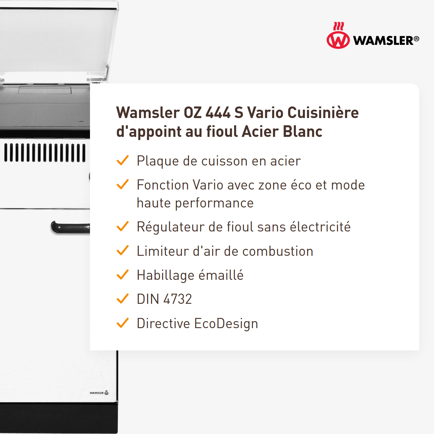Wamsler OZ 444 S Vario Cuisinière à huile d'appoint Acier Blanc