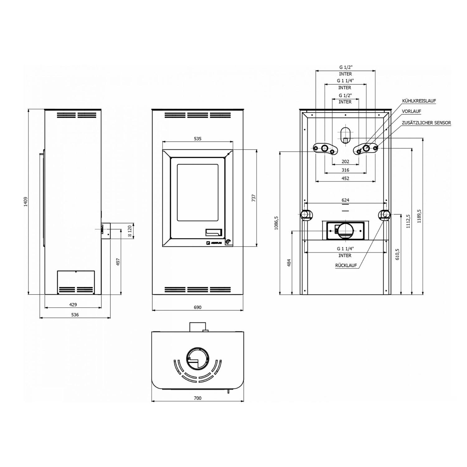 Aquaflam 7 Automatic Wasserführender Kaminofen Creme