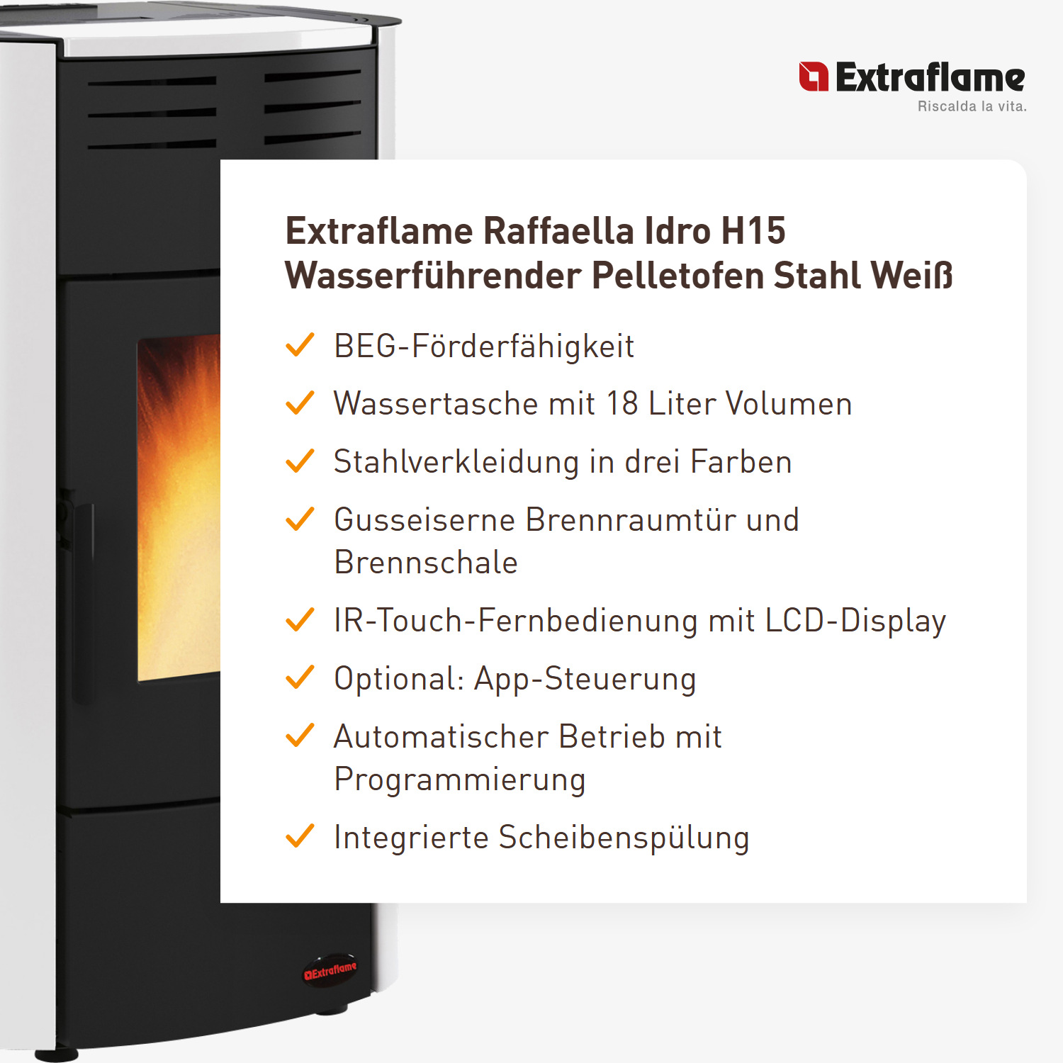 Extraflame Raffaella Idro H15 Wasserführender Pelletofen Stahl Weiß