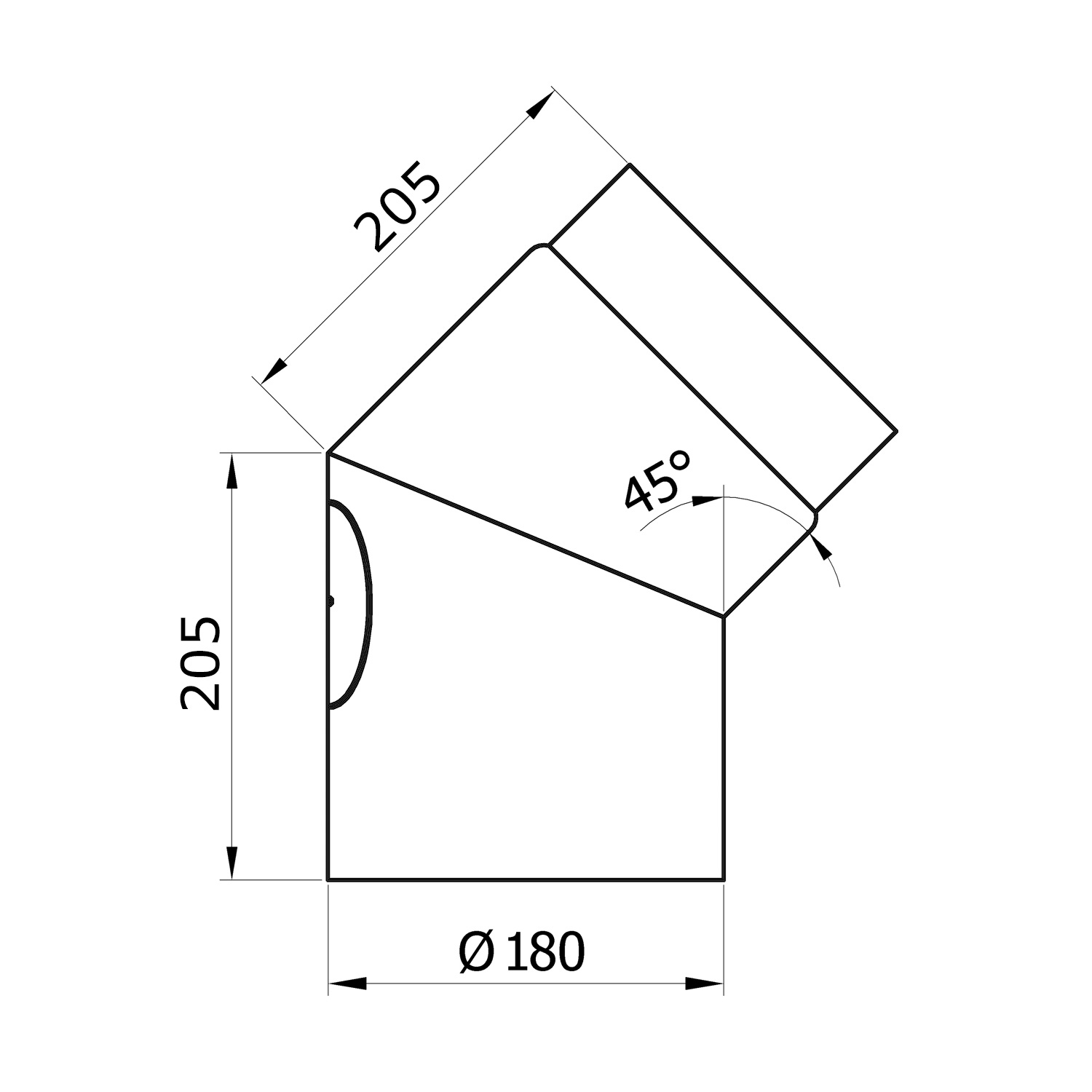 Raik Basic Rauchrohrbogen 180mm schwarz 45° mit Tür für Rauchrohr / Ofenrohr